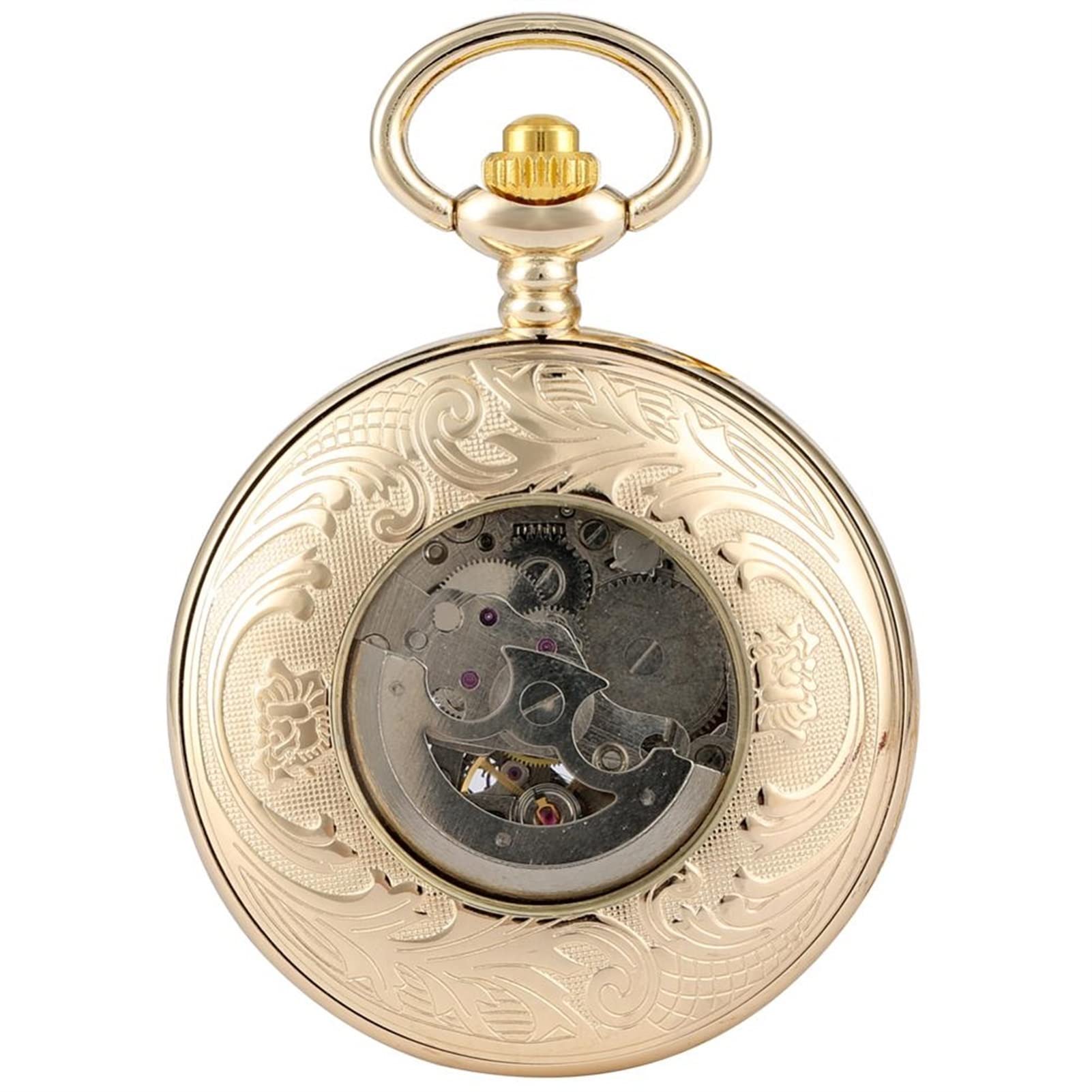 Złoty zegarek kieszonkowy Phoenix Automatic Mechanical Classic Steampunk z automatycznym naciągiem i łańcuszkiem, biżuteria, prezent na ukończenie szkoły