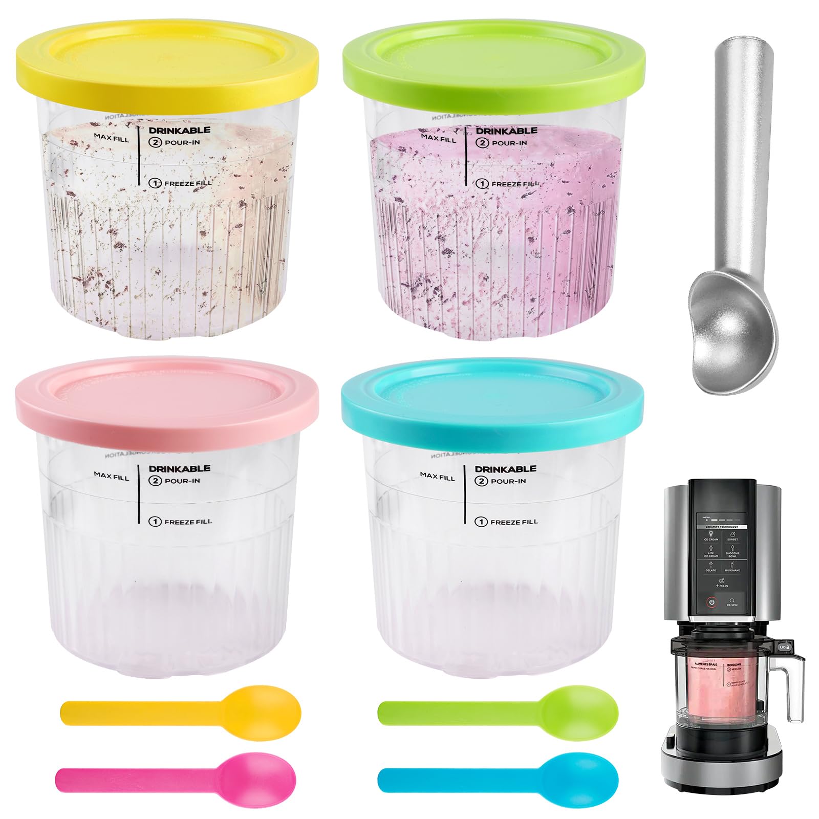 BORDEAG Lot de 4 récipients pour crème glacée Ninja Creami Deluxe, pour crème glacée, remplacement pour Ninja Creami Deluxe NC501EU NC500EU, accessoires Creami Deluxe