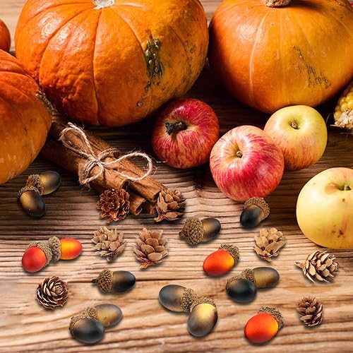 Miniatura 3 de YIYA 240 piezas de conos de pino decoración de bellotas artificiales de Acción de Gracias, Navidad, mini conos de pino naturales, adornos de