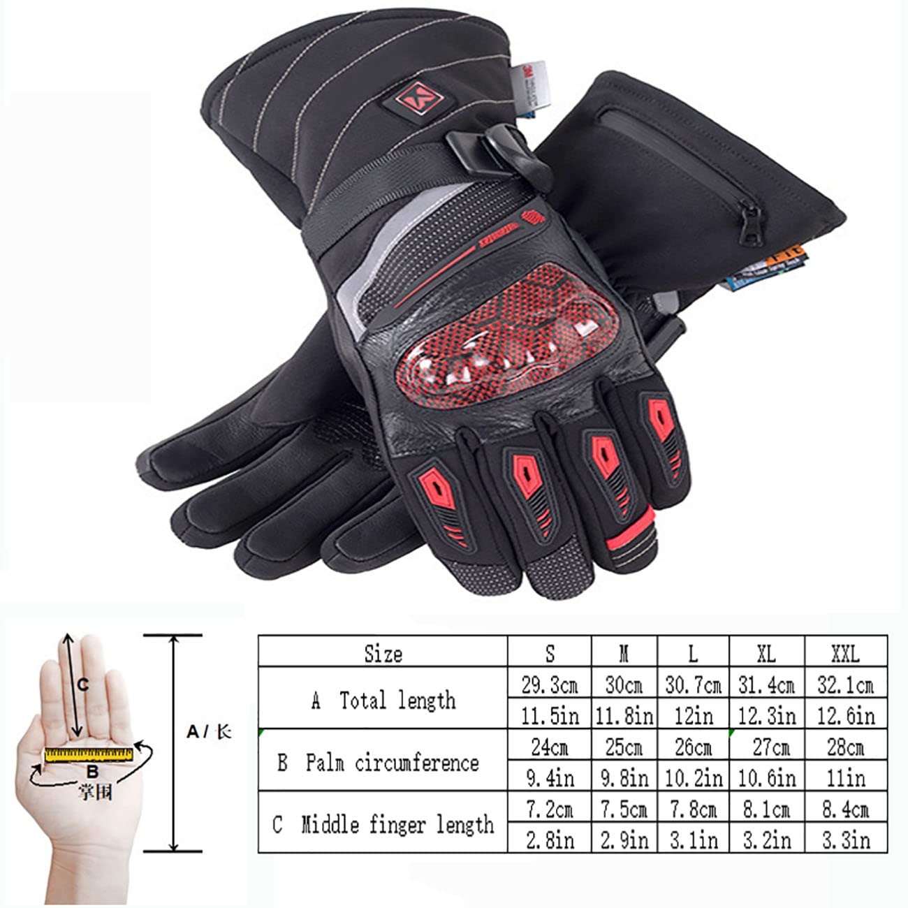 CHEWYNP Guanti da Moto Riscaldati da Donna da Uomo, Guanti da Sci con Batteria Ricaricabile 4700mAh, Guanti Touch Screen Invernali Caldi per Pattinaggio Neve Escursionismo Campeggio Caccia