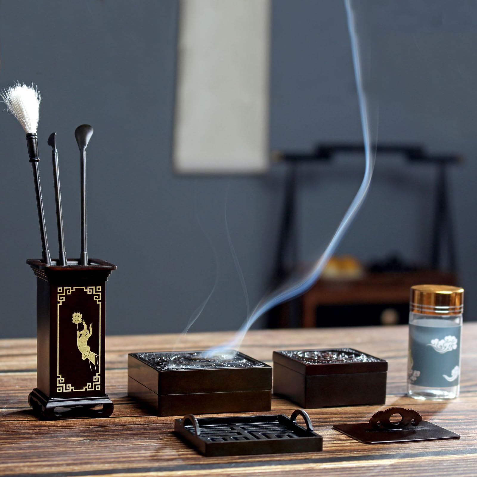 Kit de fabricación de incienso de latón de 9 piezas, juego de herramientas de incienso de latón para bricolaje, moldes de cono de incienso de torre de reflujo para meditación, incluyendo cuchara, pala