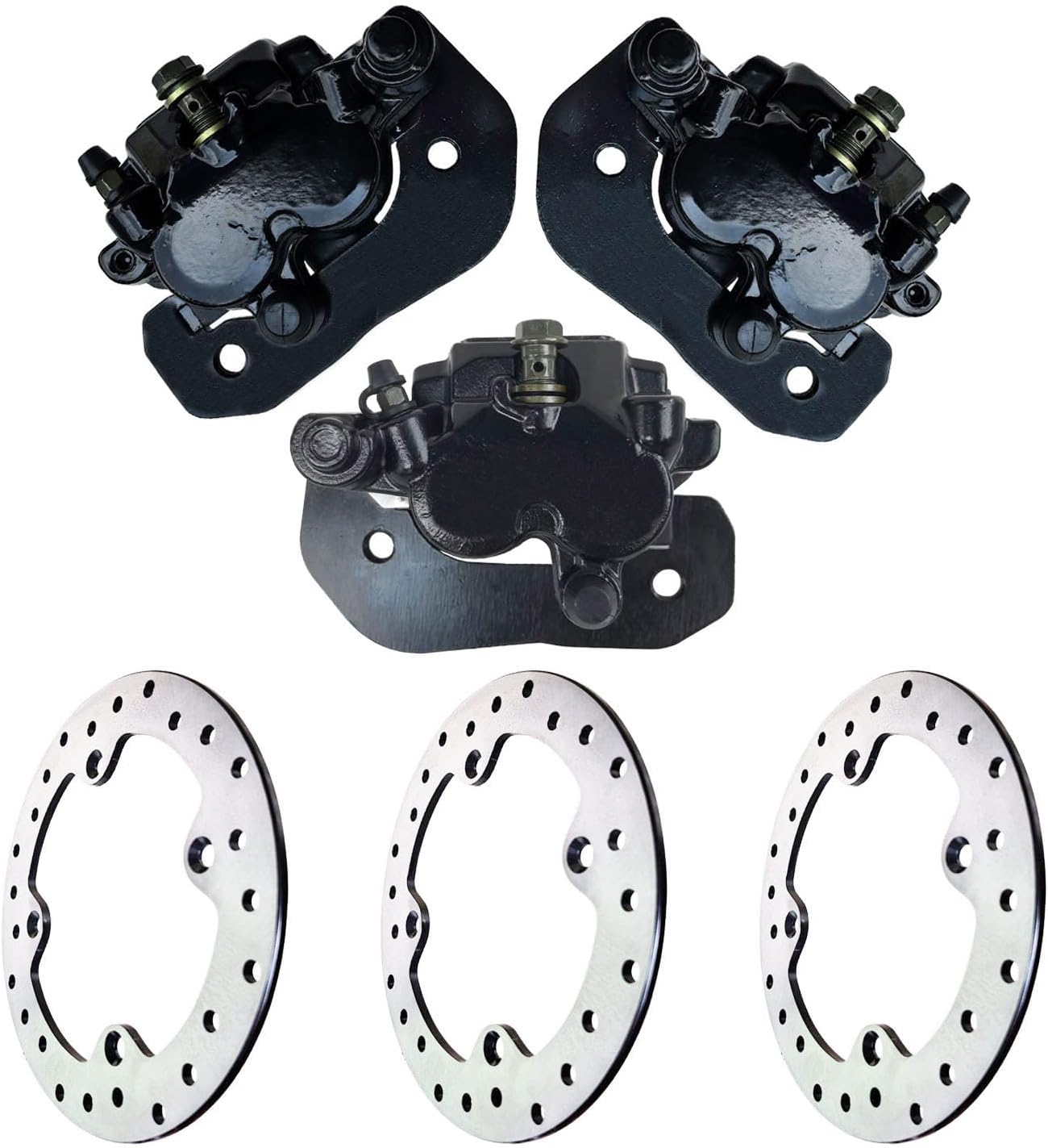 Front Left Right & Rear Brake Calipers + Front Rear Brake Rotor Discs Set Compatible with Can Am Outlander Renegade 1000 850 800 650 570 500 450 Max 6x6 OE # 705600862 705600859 705600999