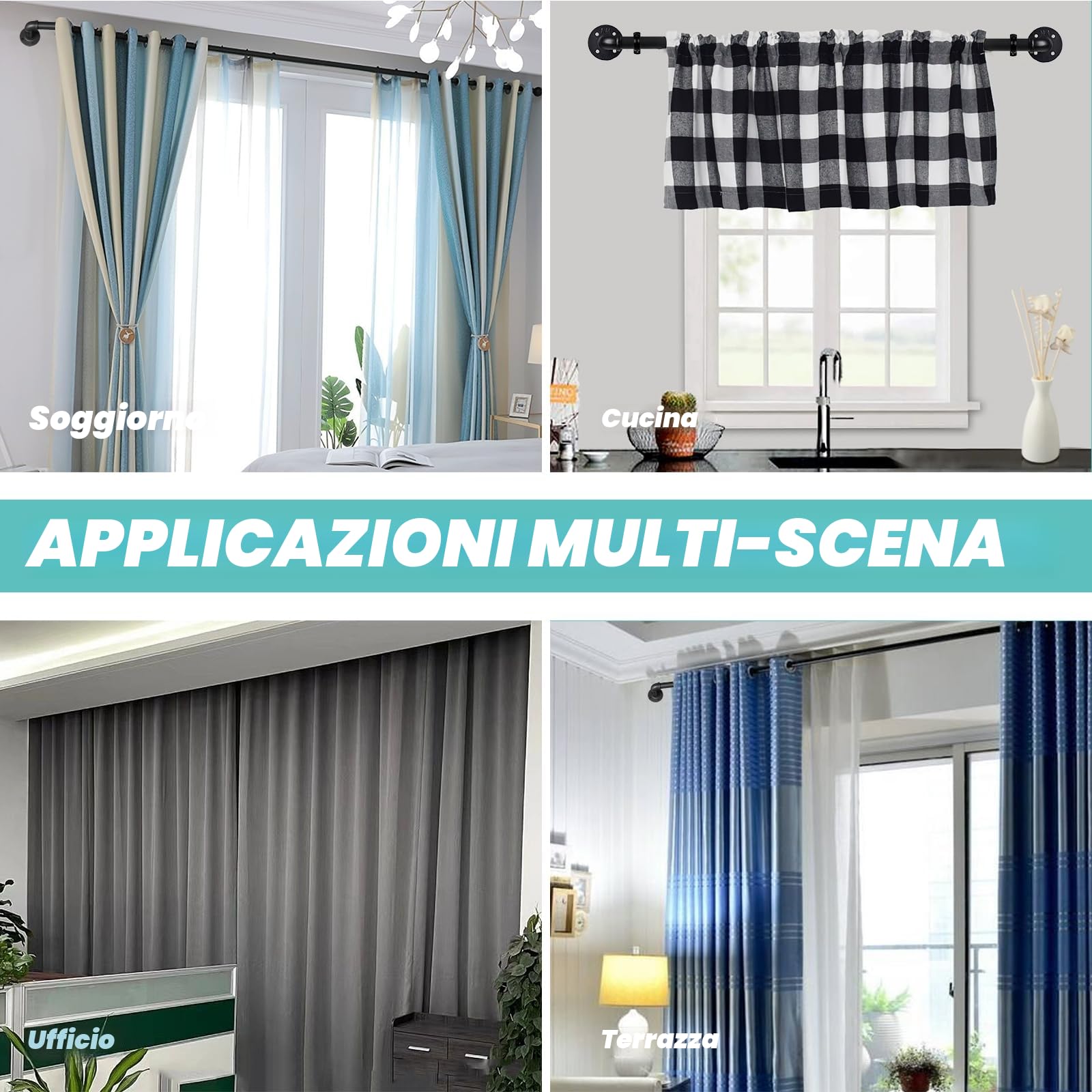 PUWOWYE Bastone per tende nero estensibile, bastone tenda soffitto industriale, Bastone Tenda possono diametro 25 mm, Bastoni per Tende Estensibili per finestre, 80-220cm