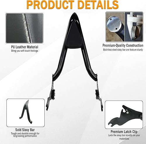 Miniatura 3 de Nueva generación Barra negra Sissy de 26 pulgadas, almohadilla trasera desmontable para respaldo de pasajeros para modelos Harley Davidson Touring