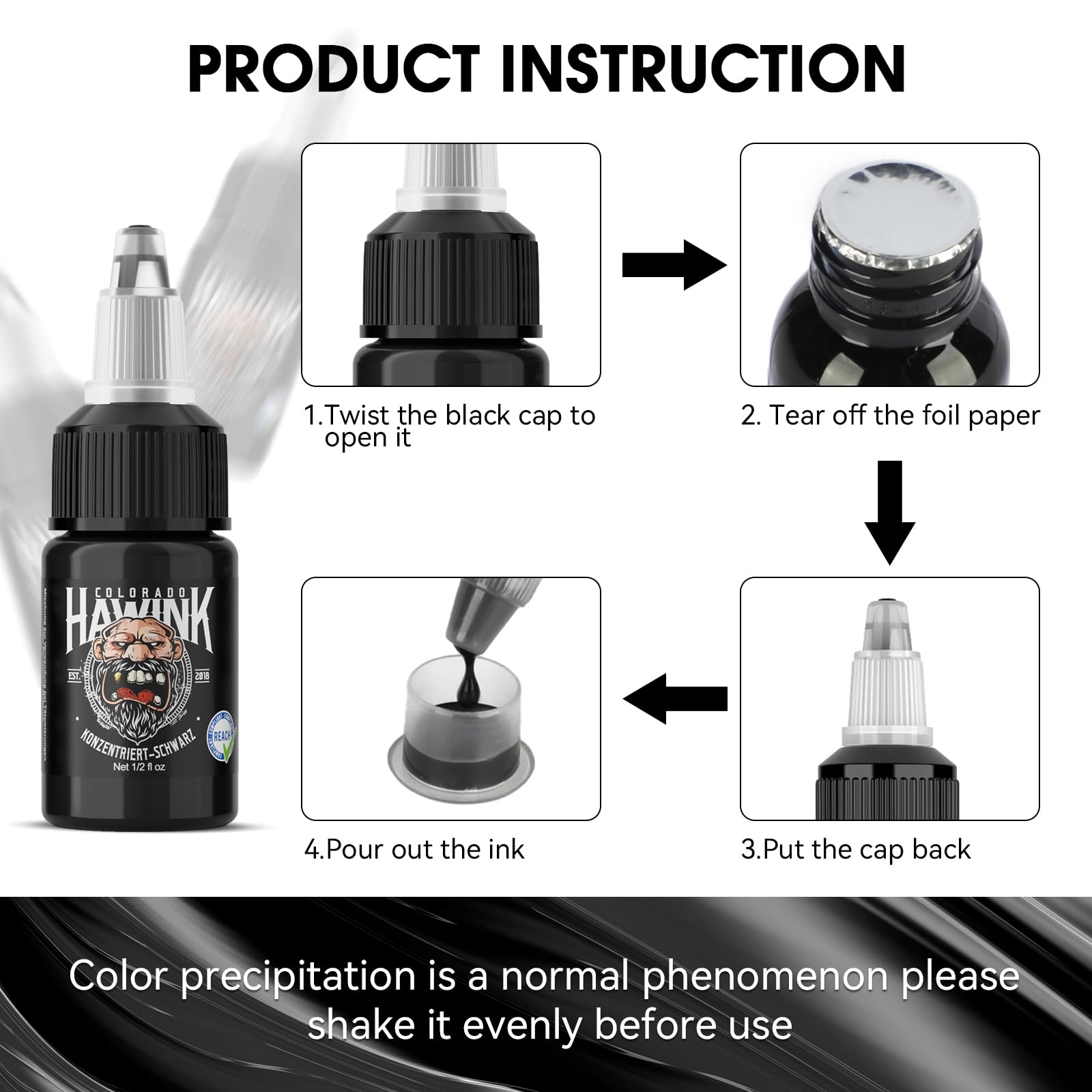 HAWINK Profesjonalna farba do tatuażu Black 1/2oz (15 ml) skoncentrowany czarny tusz do tatuażu akcesoria TI203DE-15-002