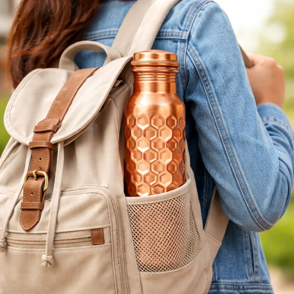 The Wooden Town 100% Pure Copper Water Bottle for Drinking, 32 Oz Large Diamond Ayurvedic Copper Bottle with Cleaning Brush, Leak-Proof Water Vessel_Diamond - Image 6