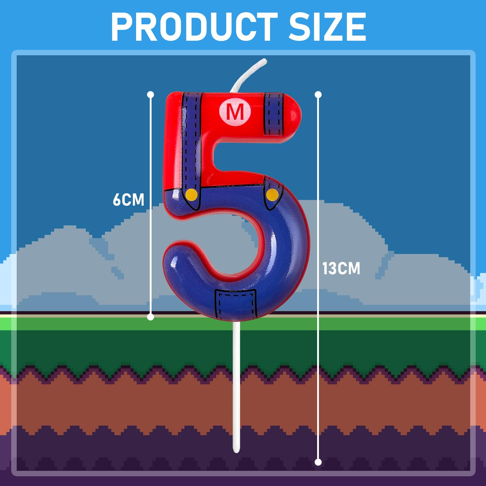 WQINX Boys and Girls Red and Blue Number Birthday Candles, Suitable for Cartoon Game Theme Party Decorations, Children's Party Supplies, Birthday Cake Decoration (5)