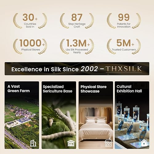 Miniatura 8 de THXSILK Edredón de seda de morera pura fresco para el verano, transpirable, ligero, relleno de seda de grado 7A, carcasa de algodón puro (blanco,