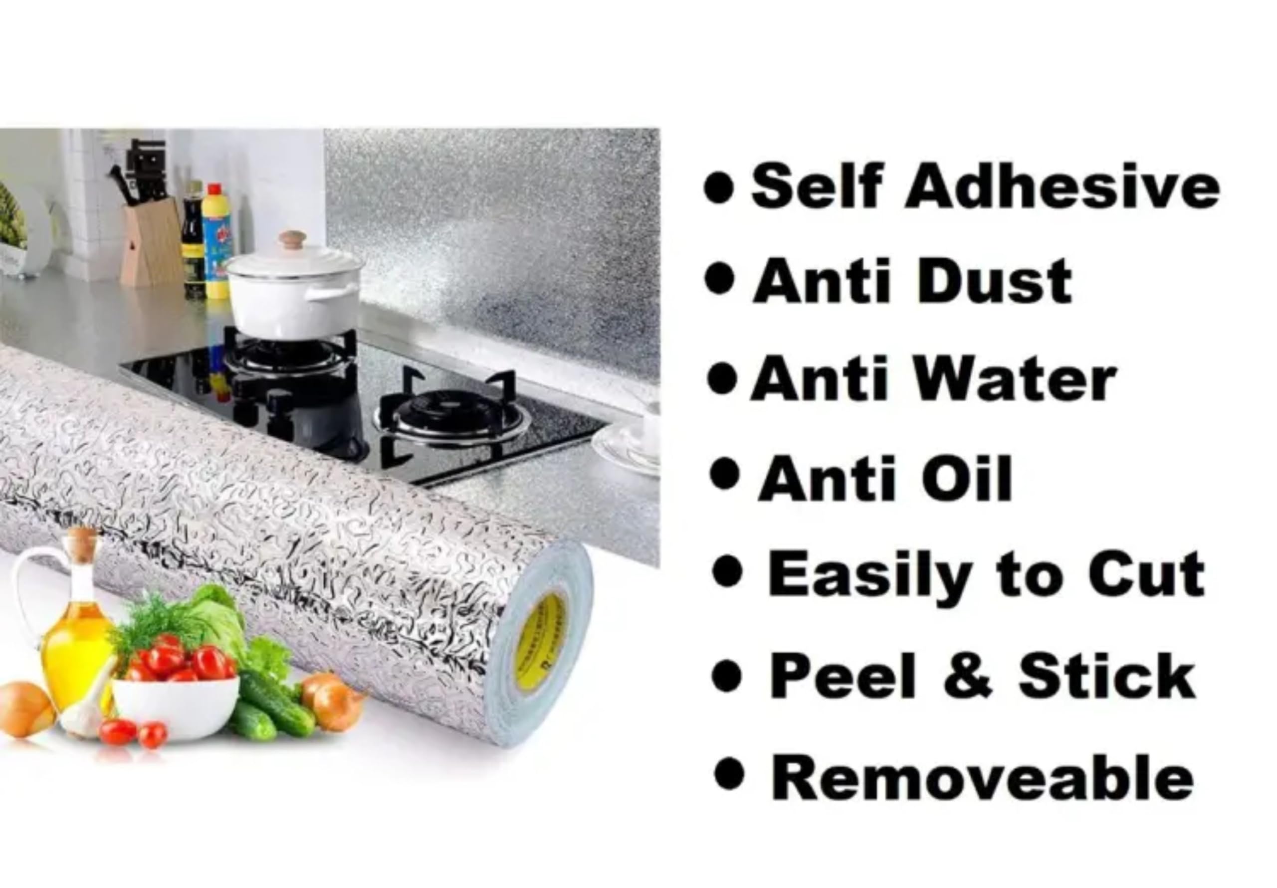 ERATO Vinyl Kitchen Cabinets Peel & Stick Home Furnituer Lemination Self Adhesive Wallpaper (1 Ft x 8 Ft, Silver Foil Sticker) 4