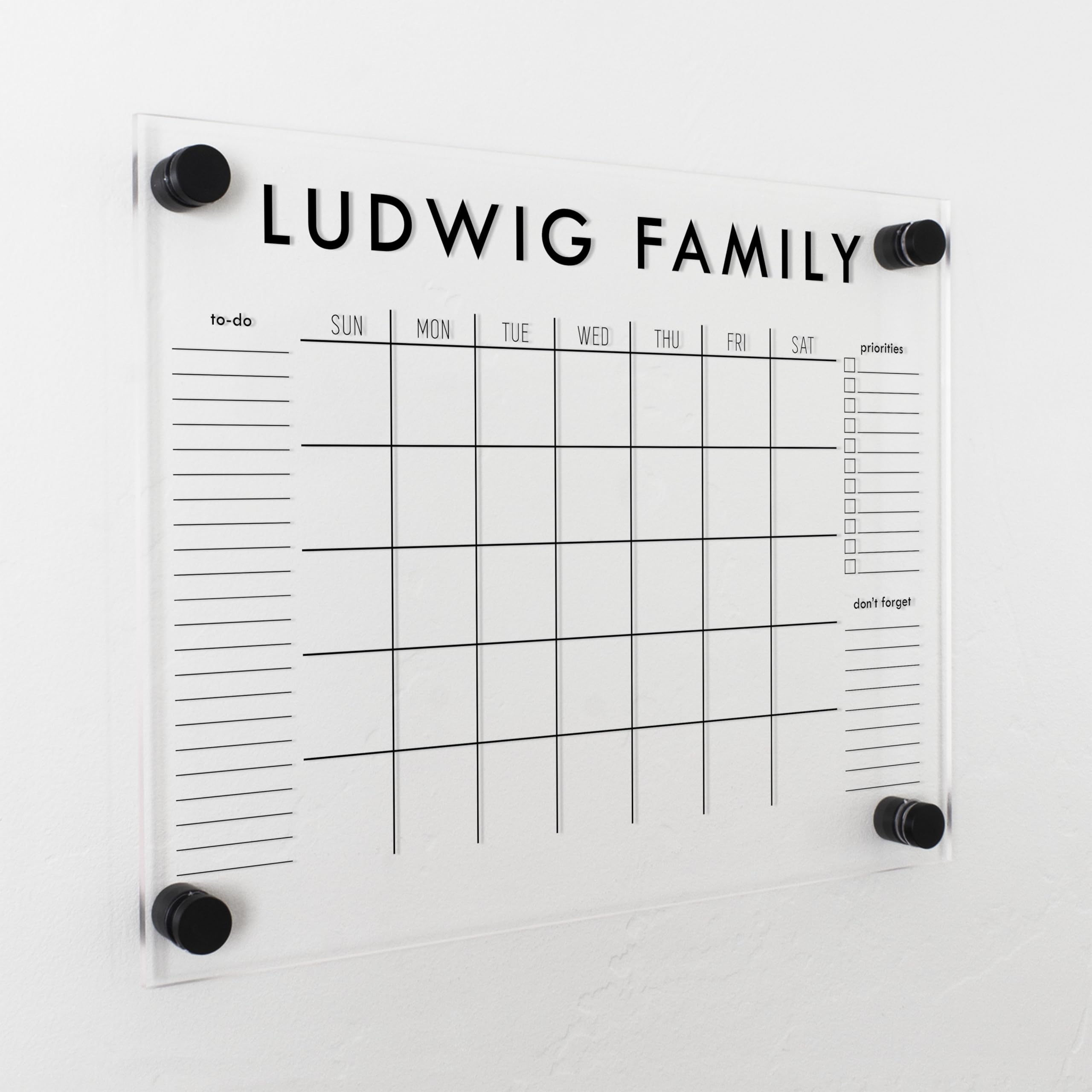 Personalized Clear Acrylic Calendar for Wall, Calendar Whiteboard for Wall, Dry Erase Calendar for Wall, Wall Calendar Organizer System for Home (Block, Black, 14"W x 11"H)