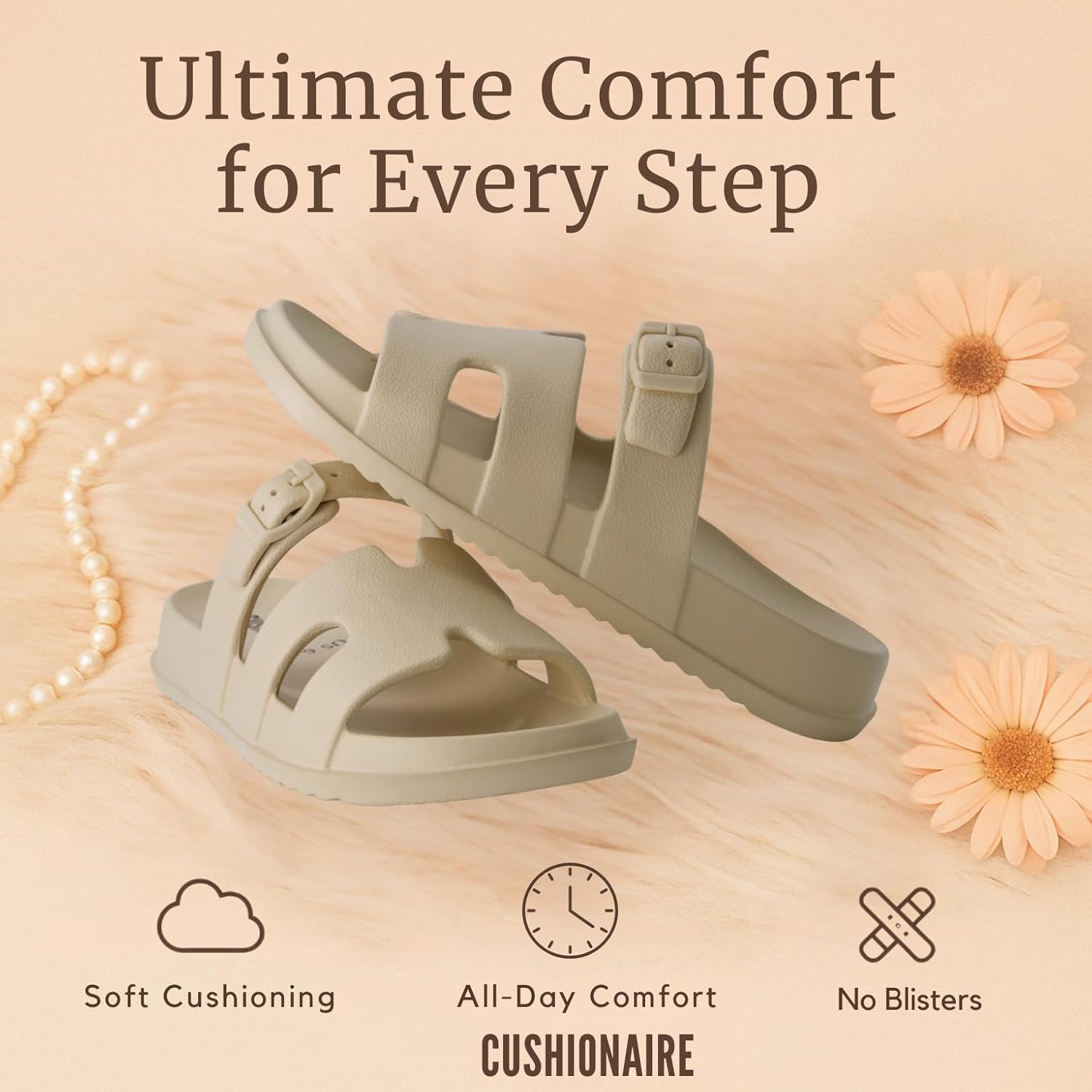 CUSHIONAIRE Orbit Waterproof EVA Womens Sandals -Comfortable Summer Slip On Slides for Women with Adjustable Buckle Strap - Image 5