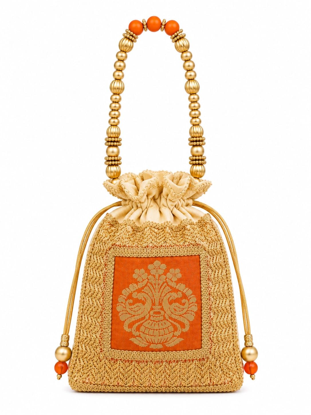 Art Horizons Potli Bag with Gold Beaded Handle, Orange-picture-15