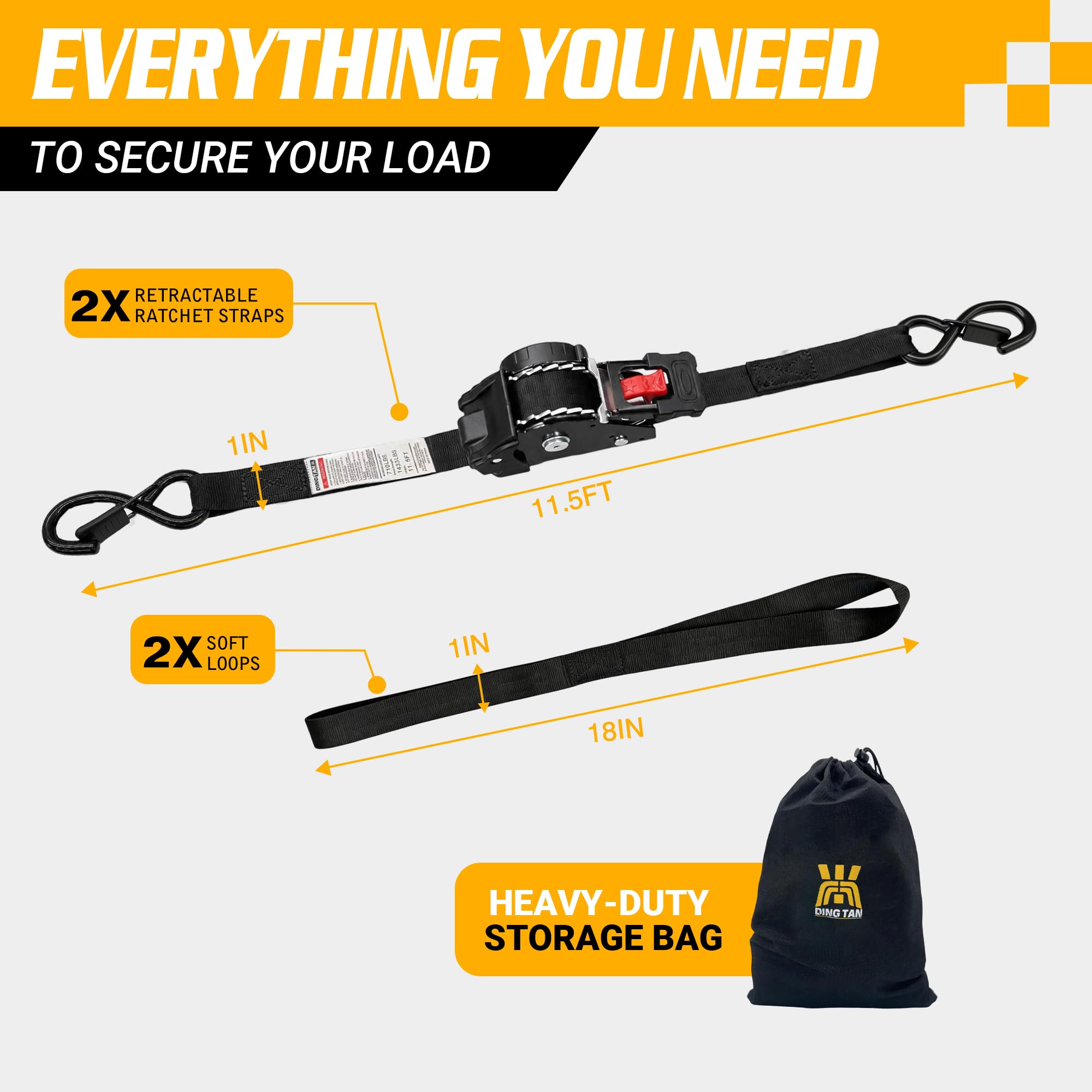 Retractable Ratchet Straps - Easy Load Securing -5