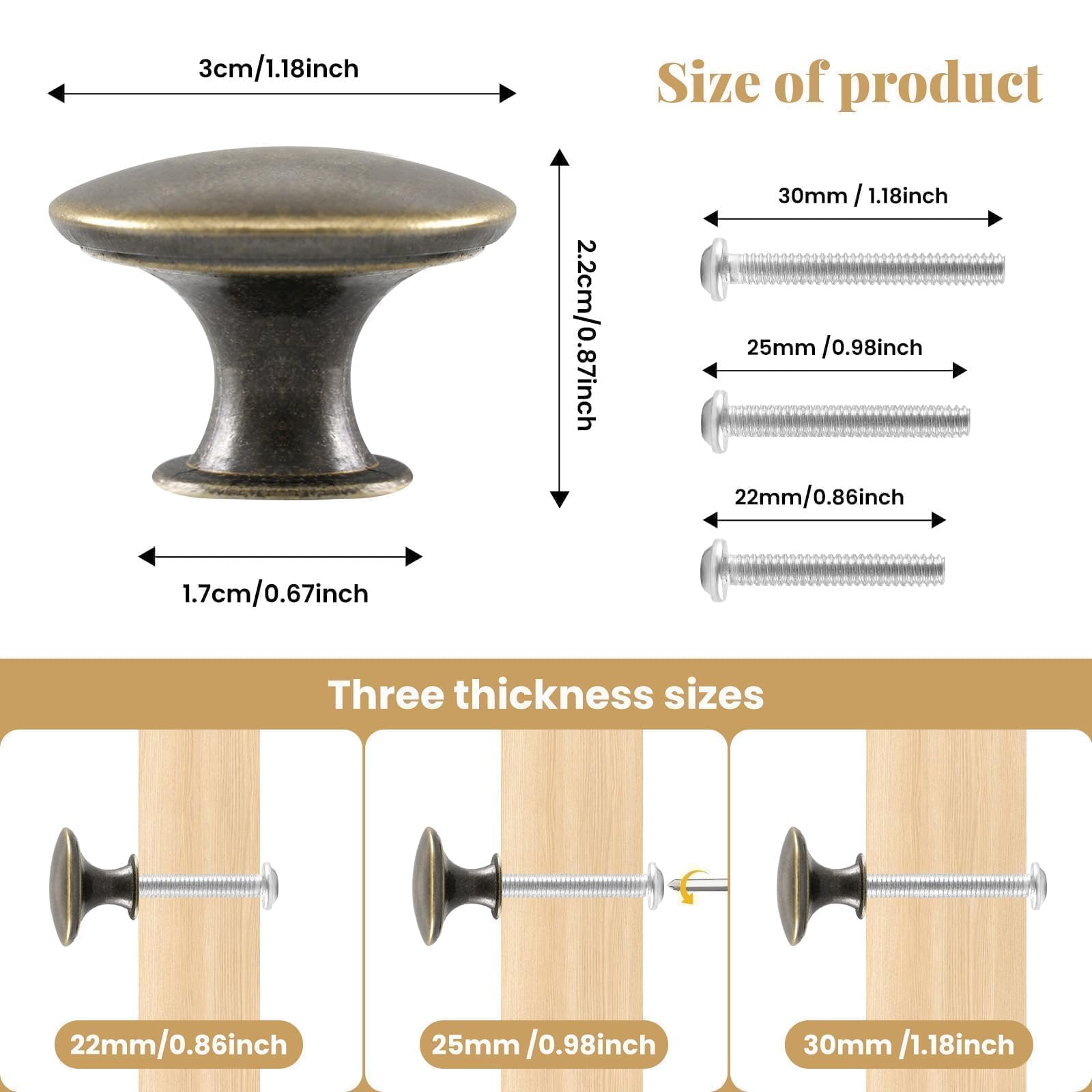 ShipeeKin 12x Oil Rubbed Cabinet Knobs Bronze Dresser Drawer Knob Vintage Kitchen Door Knob Antique Pull Handle 30mm for Closet Chest Bathroom Furniture Hardware - Image 2