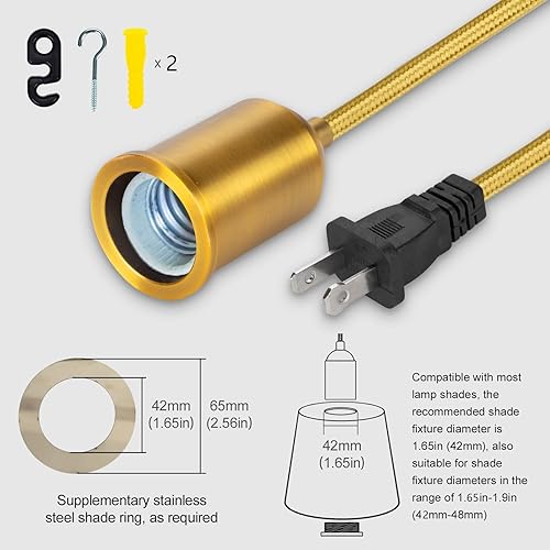 Miniatura 4 de Luces colgantes con interruptor de cable colgante enchufable, enchufe de bombilla dorada con cable, cuerda de extensión industrial, lámpara de