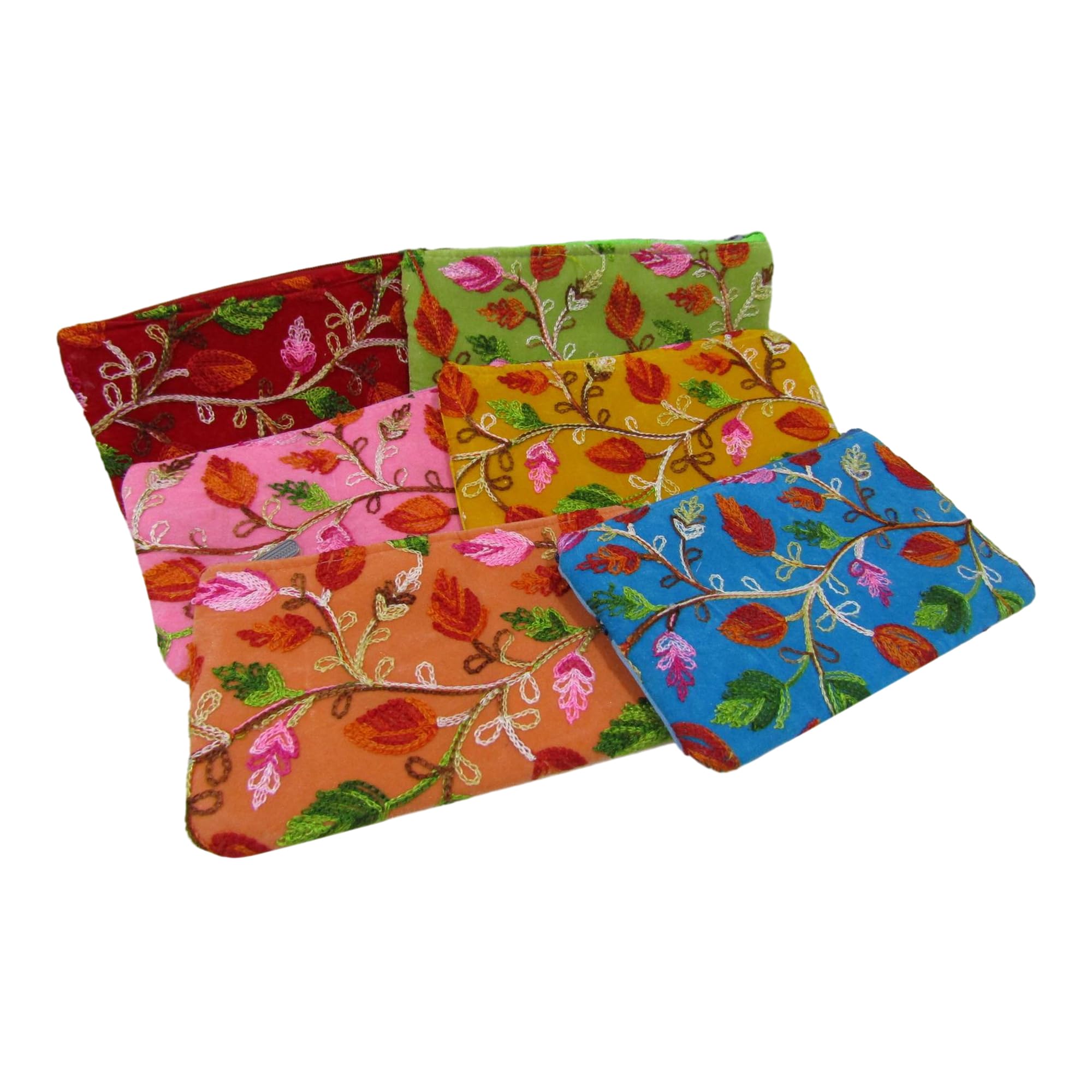 Purple Pink Floral Embroidery Pouches With Zipper For Ladies in Bulk for Bridal Giveaways Ladies Baby Shower Shagun Purse Gifting Mehandi,Haldi Wedding Return Gift for Women Wholesale (Pack Of 6 Pcs)