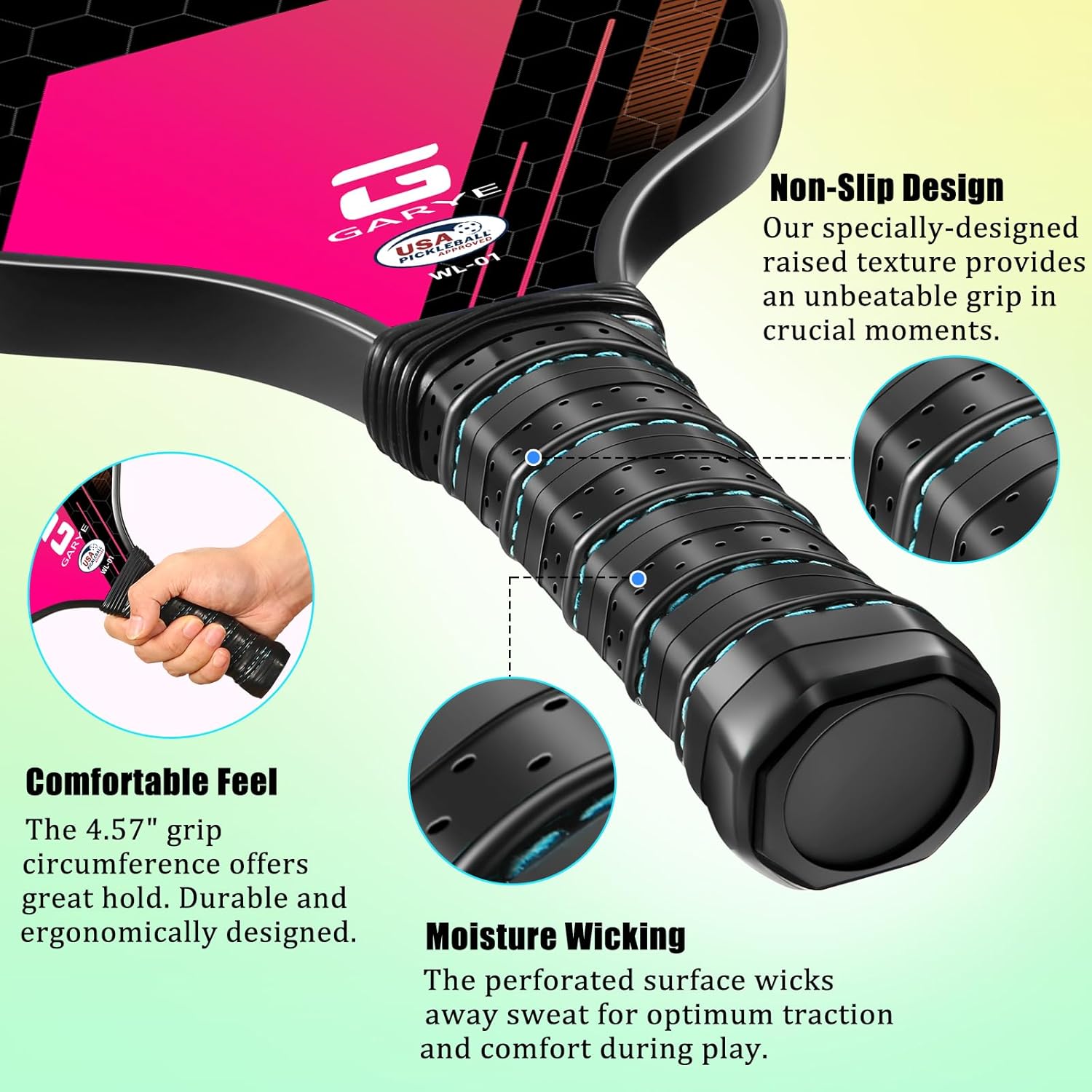 GARYE Pickleball Paddles Set of 2, USAPA Approved Carbon Fiber Pickleball Set, Lightweight Pickle Ball Rackets 2 Pack with 6 Balls, 1 Bag, Pair of Grip Tapes, Pickle Ball Paddle, Neon Flash