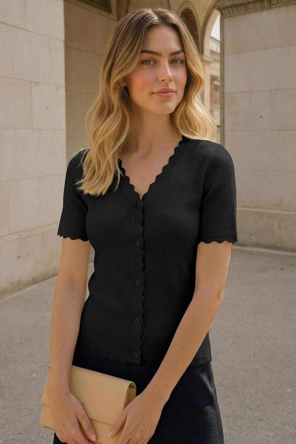 Newshows Women's Lightweight Scalloped Cardigan 2026 Spring Business Casual Sweater - Image 6