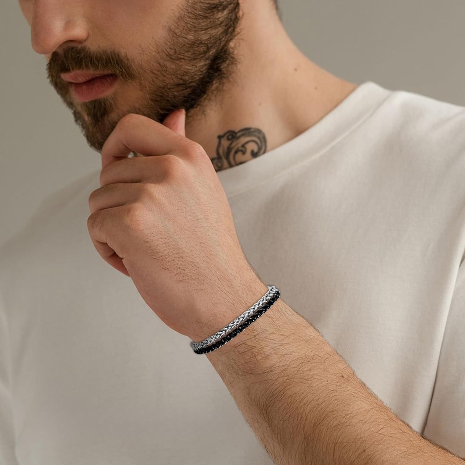 Silver and Gold Bracelet for Men, Cuban Chain Bracelet Set Water Proof Stainless Steel Bracelet for Him, Adjustable Gold Link Men Braclet as Valentines Jewelry Gifts for Boyfriend, Dad and Son - Image 2