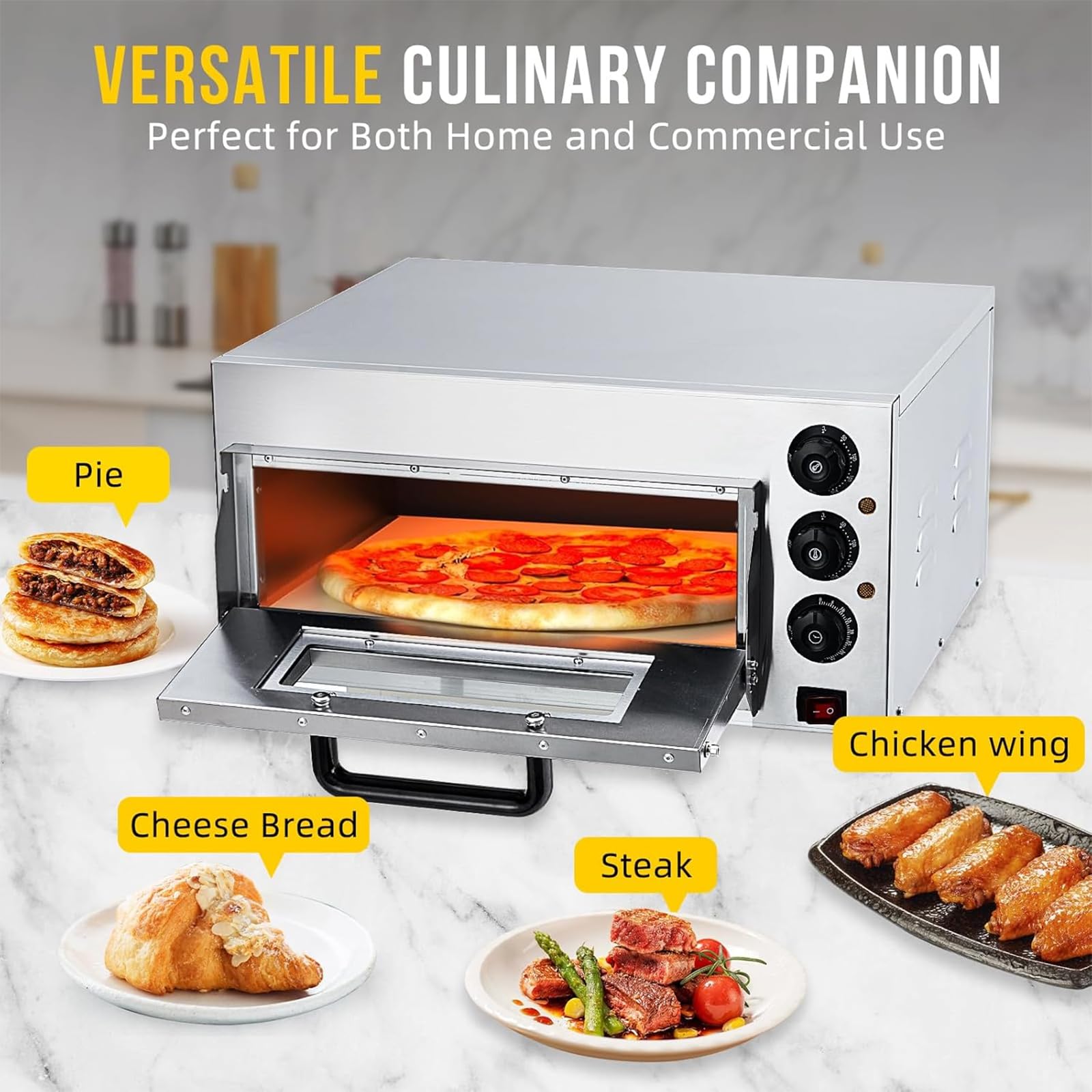 Piano di Lavoro per Forno per Pizza Commerciale, Pizzaiolo Commerciale in Acciaio Inossidabile da 16 Pollici con Timer, Regola La Temperatura da 0 a 350 ℃ per La Casa del Ristorante Dell'hotel