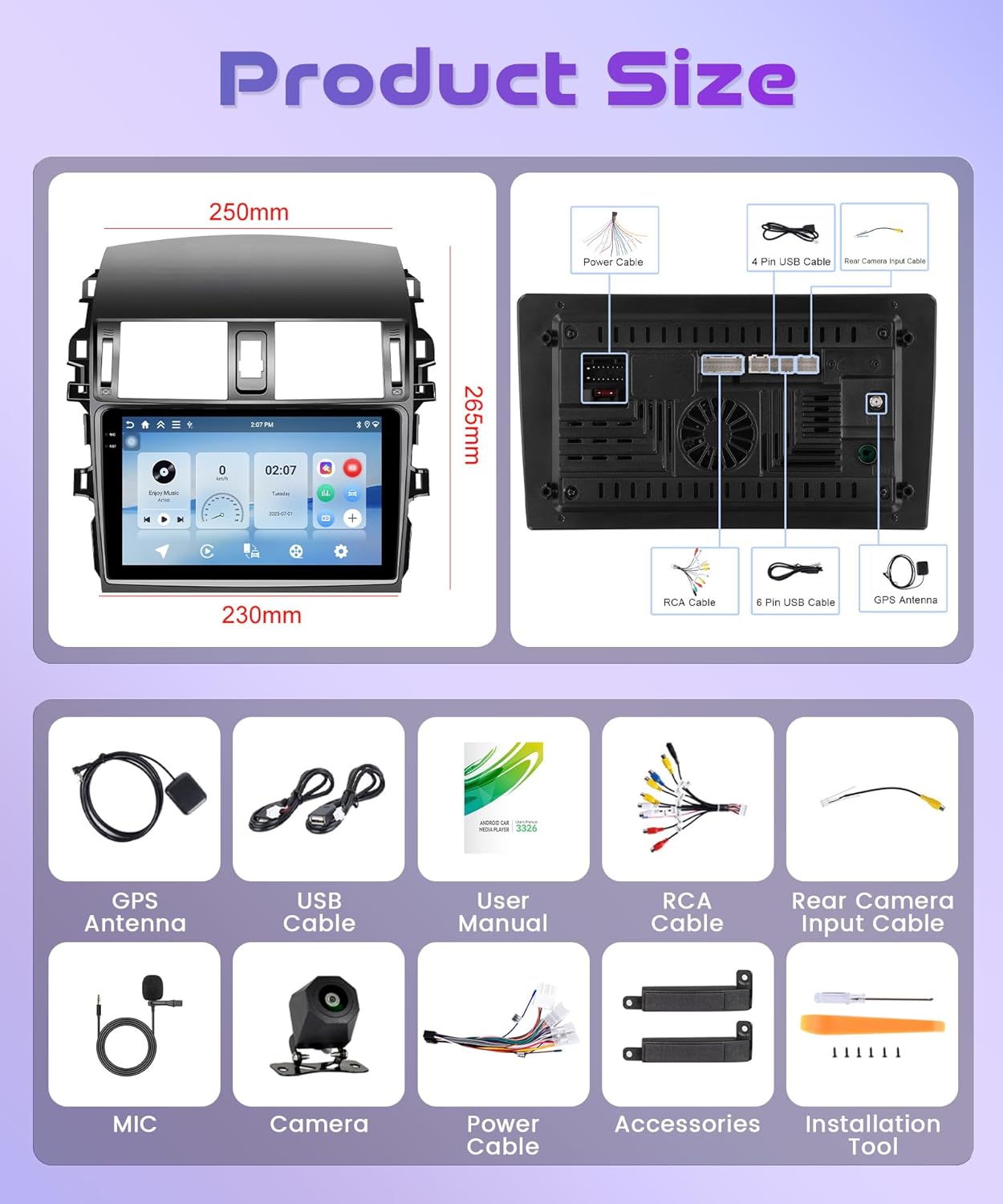 4Core 4G+64G Android 15 Car Stereo Radio for Toyota Corolla 2009-2013, Rimoody Wireless Carplay Andorid auto Mirror Link 9'' INCELL Touchscreen GPS WiFi Bluetooth 5.0 FM/RDS EQ-32 SWC Backup Camera