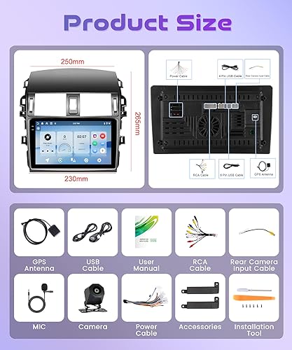 Miniatura 36 de 2G+64G Radio de coche Carplay para Toyota Corolla 2009 2010 2011 2012 2013, Rimoody Android Car Stereo Android Auto GPS WiFi 9 pulgadas pantalla