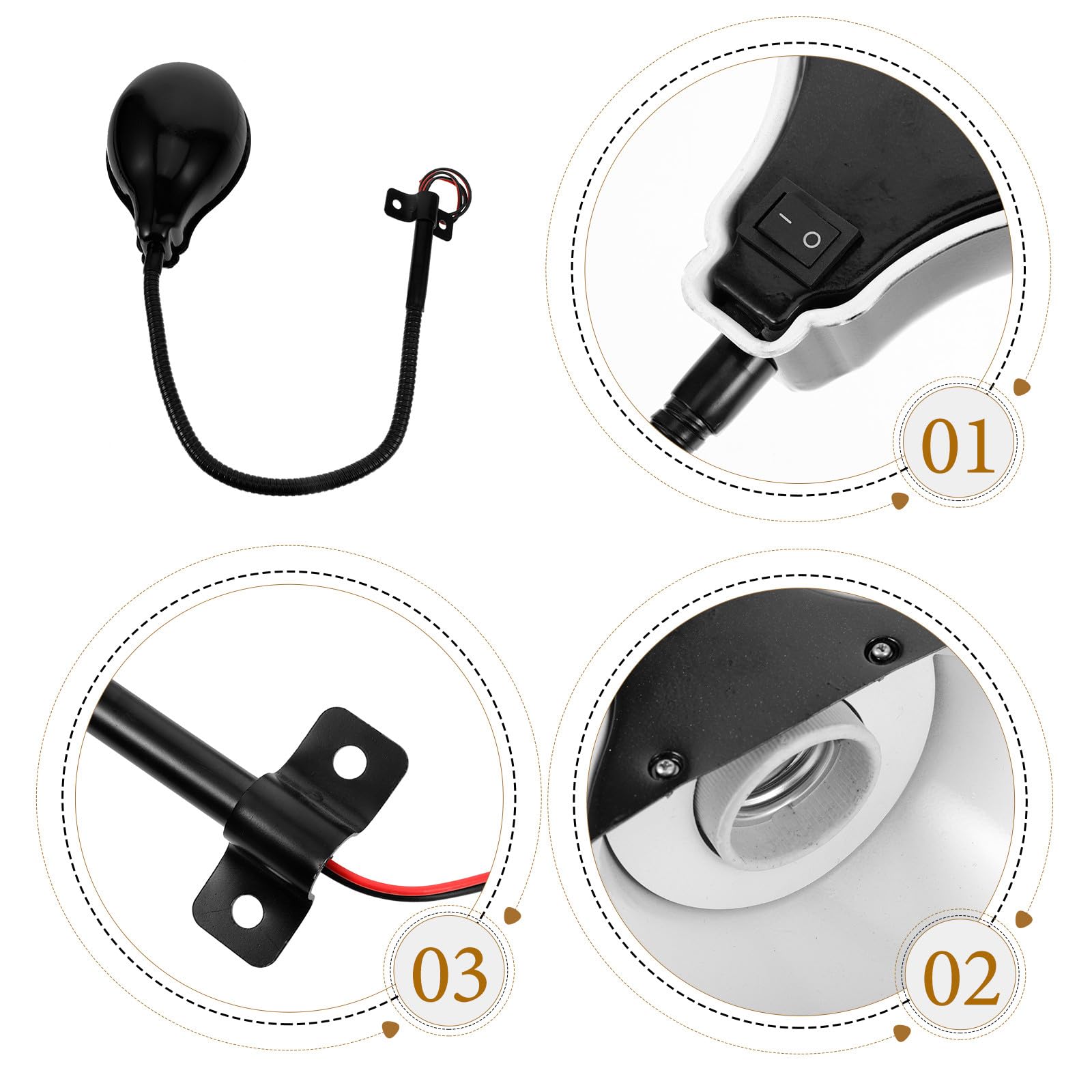 Lampe de Travail en Fer Noir à Col de Cygne Flexible pour Tour et Fraiseuse