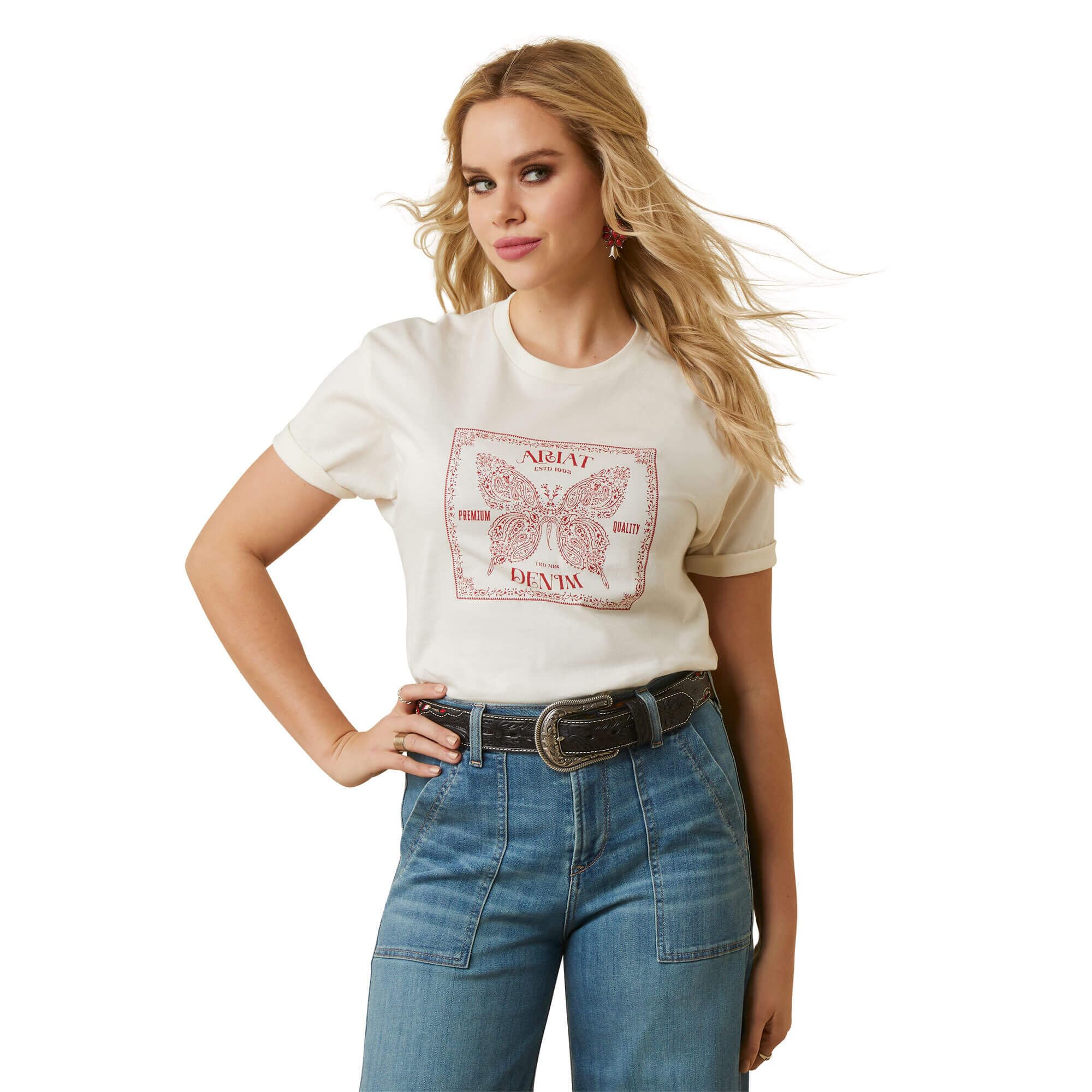 Ariat Women's Ariat Butterfly Bandana T-Shirt - Off White, Medium