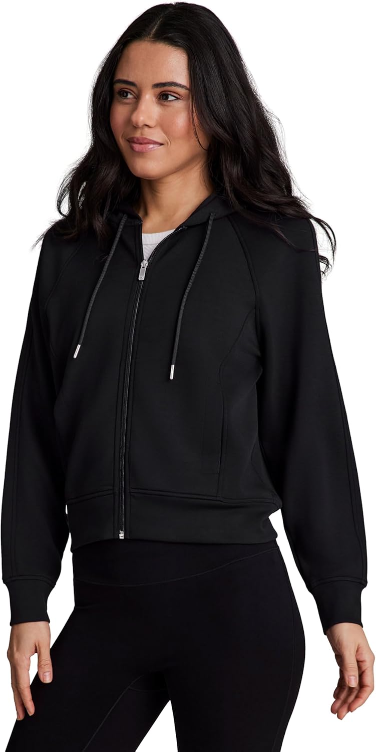 RBX Active Women's Luxe Athleisure Sweatshirt with Pockets, Transitional Lightweight Cropped Zip Up Hoodie Jacket