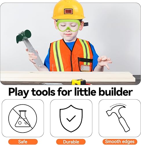 Miniatura 3 de Popsunny Trabajador de construcción de juguete para niños pequeños, herramienta para disfraz, sombrero, regalo de juego de simulación para niños de