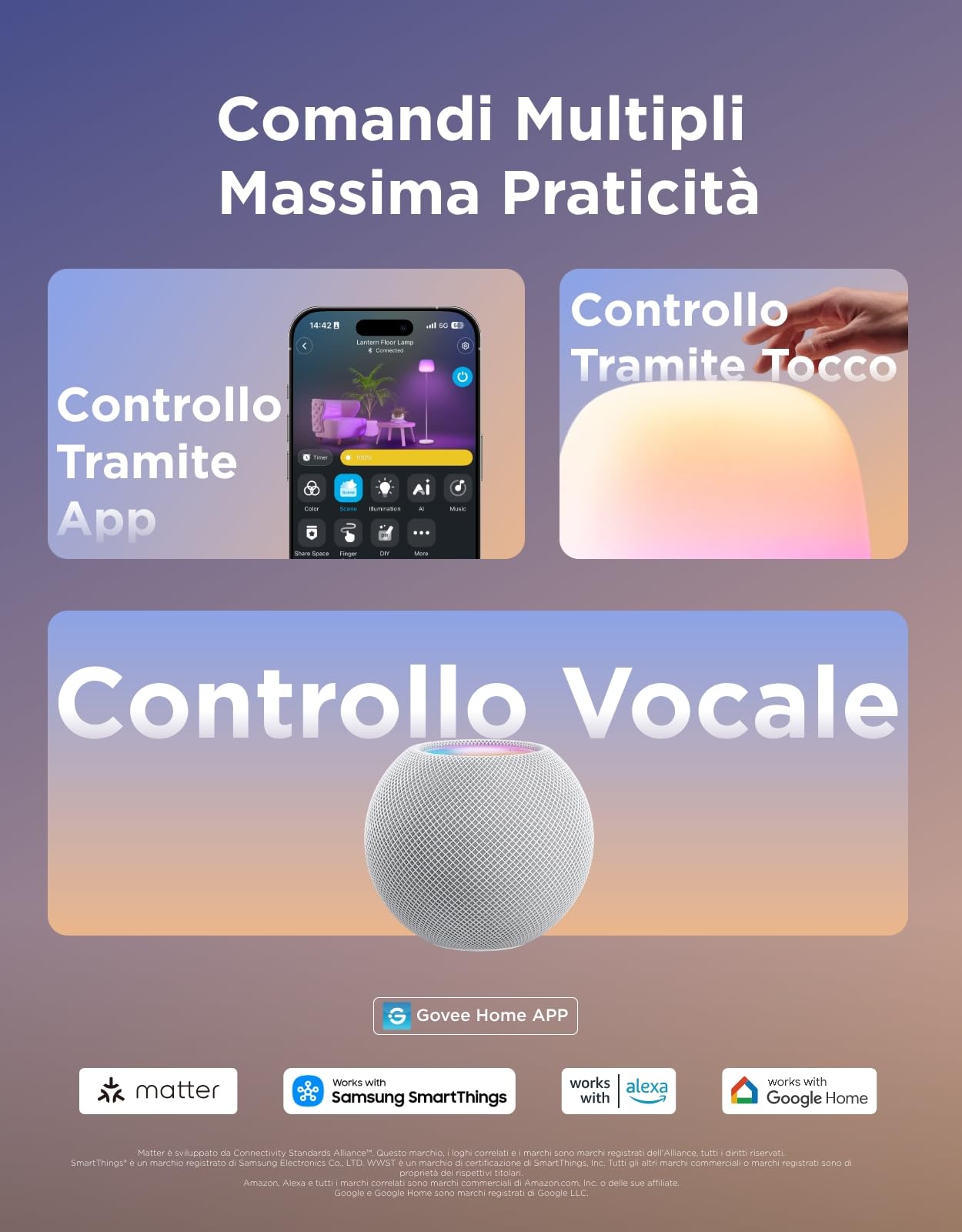 Govee Lantern Lámpara de Pie LED, RGBICWW Lámpara con Iluminación Halo | 100 Escenas, Regulable 1000K-10000K y 1400lm, Matter y Alexa Compatible, 160cm Luce para Salón y Dormitorio, Blanca