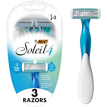 BIC Soleil 4 شفرات حلاقة نسائية ذات 4 شفرات يمكن التخلص منها، شفرات مرنة لحلاقة أقرب، 3 عبوات