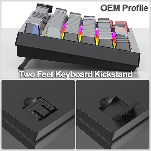 Miniatura 6 de Fogruaden Teclado mecánico con cable al 75%, montaje de junta intercambiable en caliente con interruptor rojo, retroiluminación RGB de 82 teclas