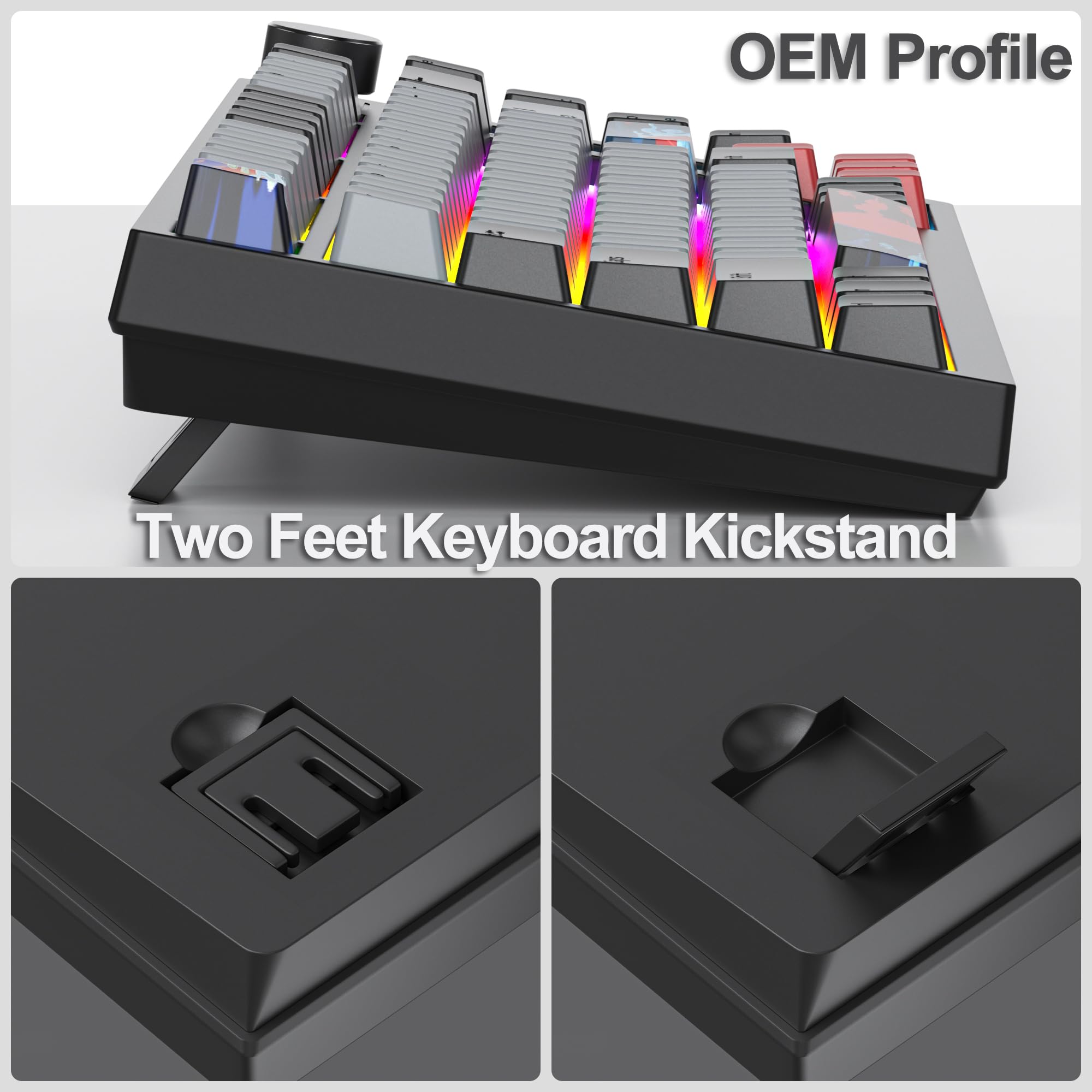 Fogruaden Teclado mecánico 75% con cable, montaje de junta intercambiable en caliente con interruptor rojo, retroiluminación RGB, 82 teclas TKL, NKRO Compact Gaming con perilla (Dolch)
