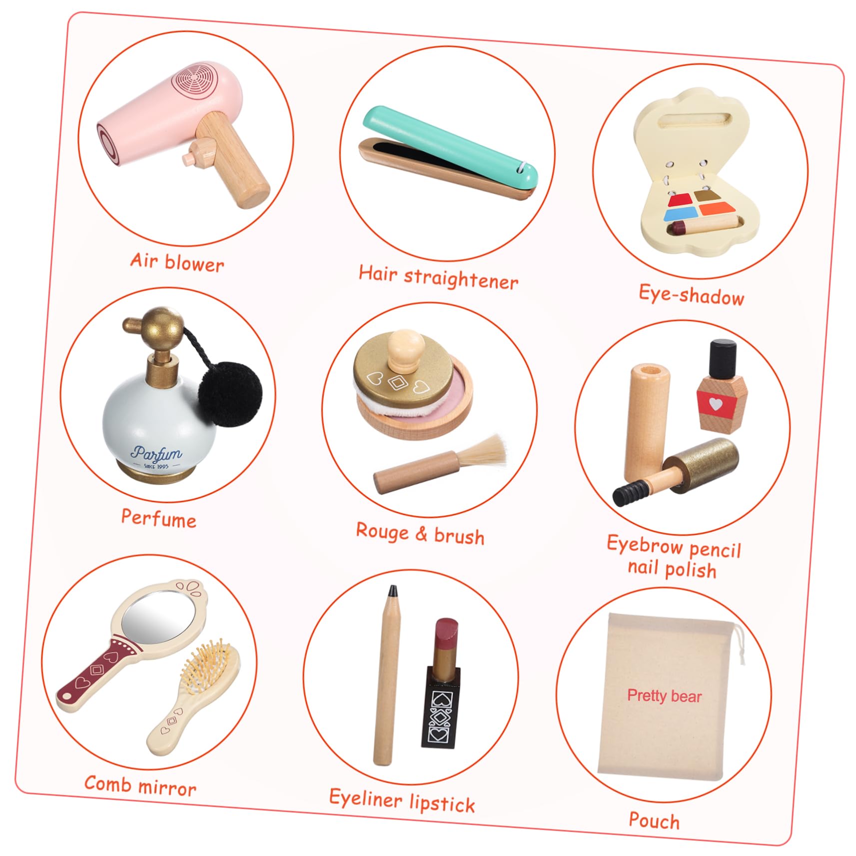 Holz Schminkspielzeug Satz für Kinder, 1 Satz Spielzeug Make Up | Rollenspiel Zubehör für Mädchen, Sichere Nutzung, Feine Verarbeitung, Geeignet für Spielzeit und Feiertage
