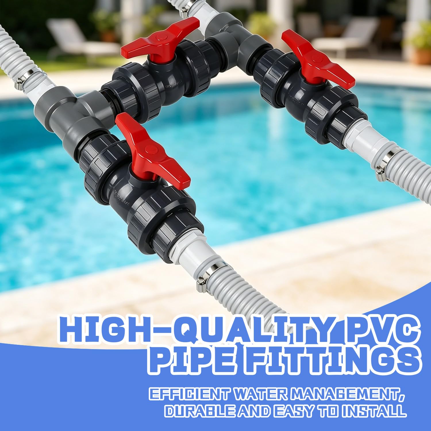 Bypass Pool Set Ø 50 mm für Wärmepumpe, Pool Anschluss Set mit 32 mm & 38 mm Schläuchen und Adaptern, Pool Solarweiche zur Steuerung der Wasserzufuhr für Poolheizung und Schwimmbecken