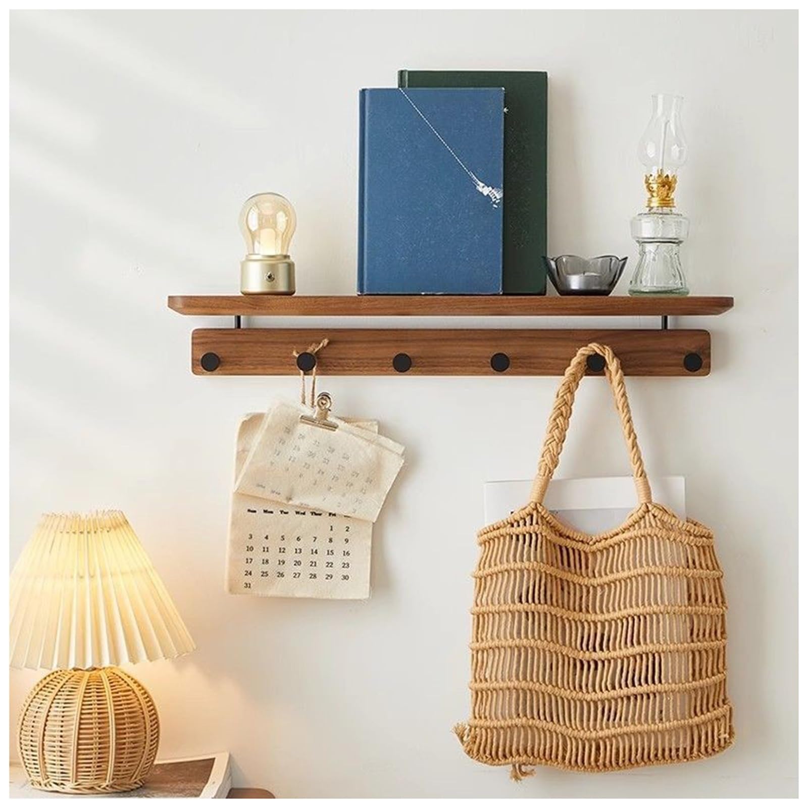Porte-serviettes mural en bois massif et double barre premium pour une salle de bain élégante