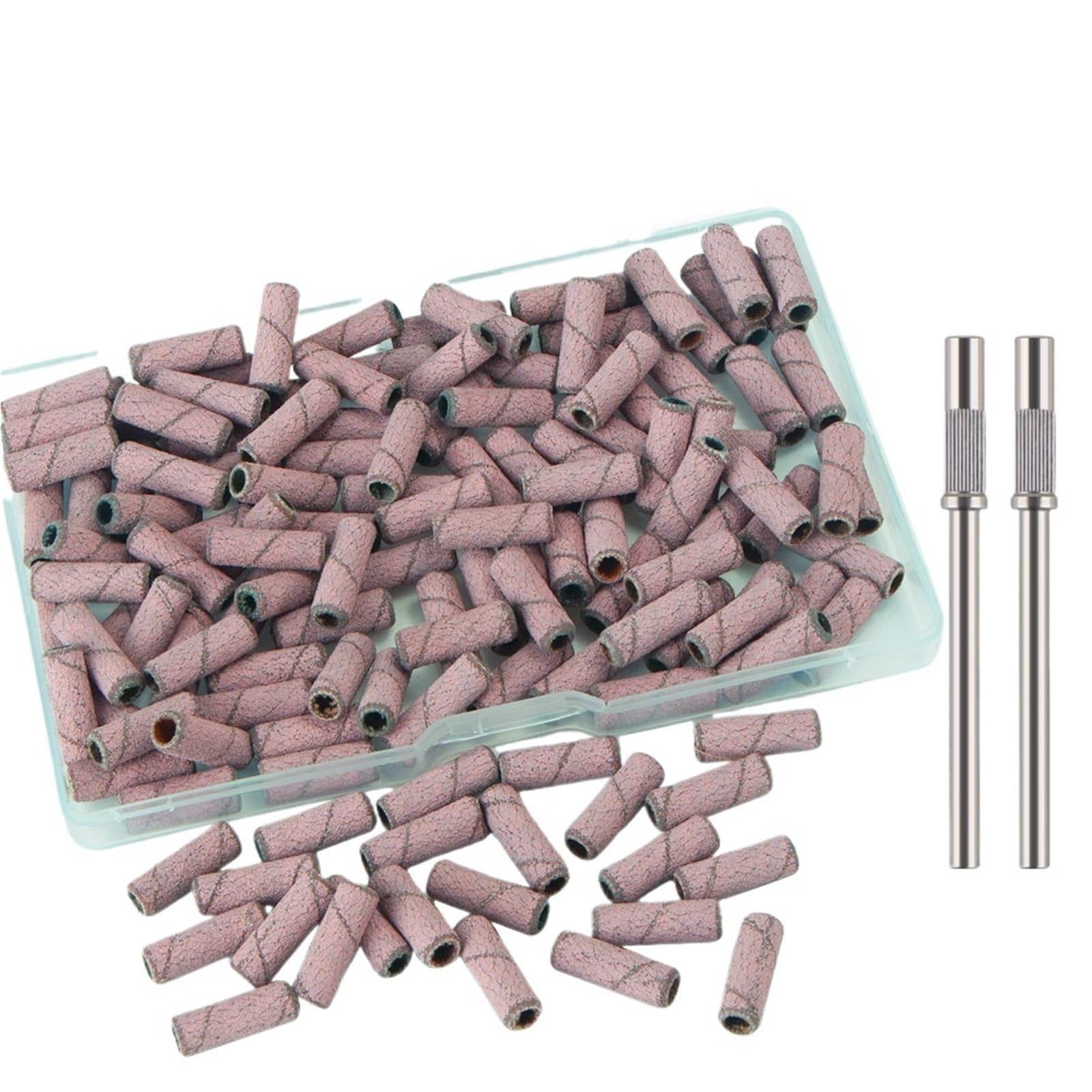 Schleifkappen Nagelfräser 100 Stück for Nagelbohrer mit 2 Dorn-Bit-Set, 3,1 mm, kleine Mini-Nagelbohrer for Nägel, Gel(240grit pink)