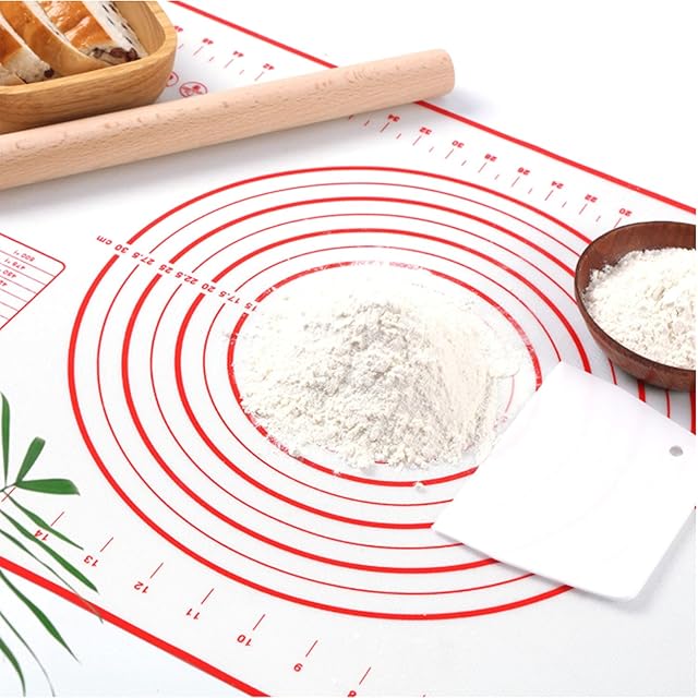 Nemor Silicone Pastry Mat for Rolling Dough Large Fondant Sheet Non Slip with Measurements, Counter Mat, Oven Liner, Pie Crust Mat, Extra Thick Baking Supplies Non Stick (16" x 20", Red)