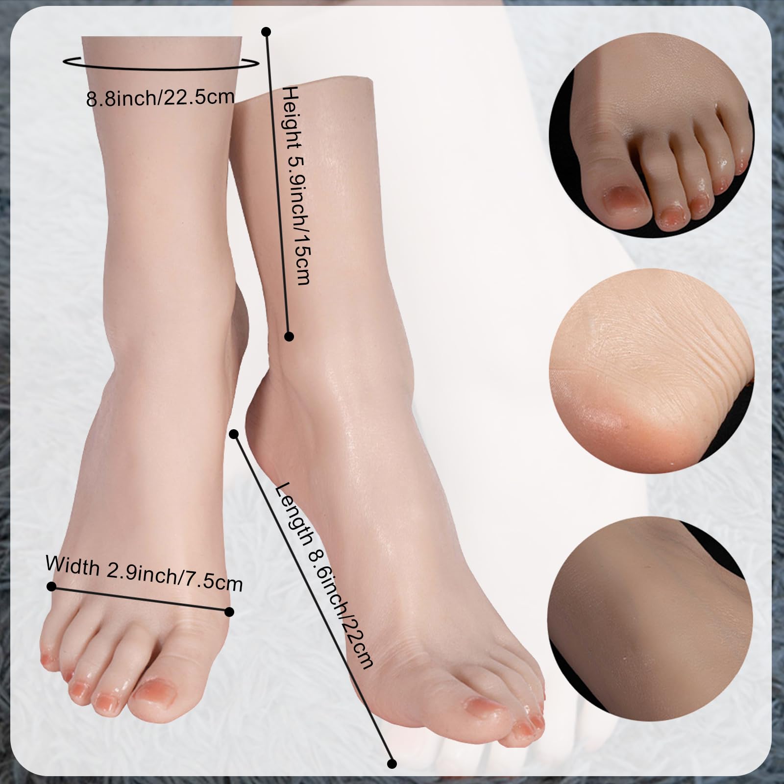 Mannequin Pieds artificiels réalistes en Silicone, 1 Paire, modèle de Pied Grandeur Nature avec veines et Rides pour présentation de Bijoux, Chaussures et Chaussettes, 1 Paire, ent