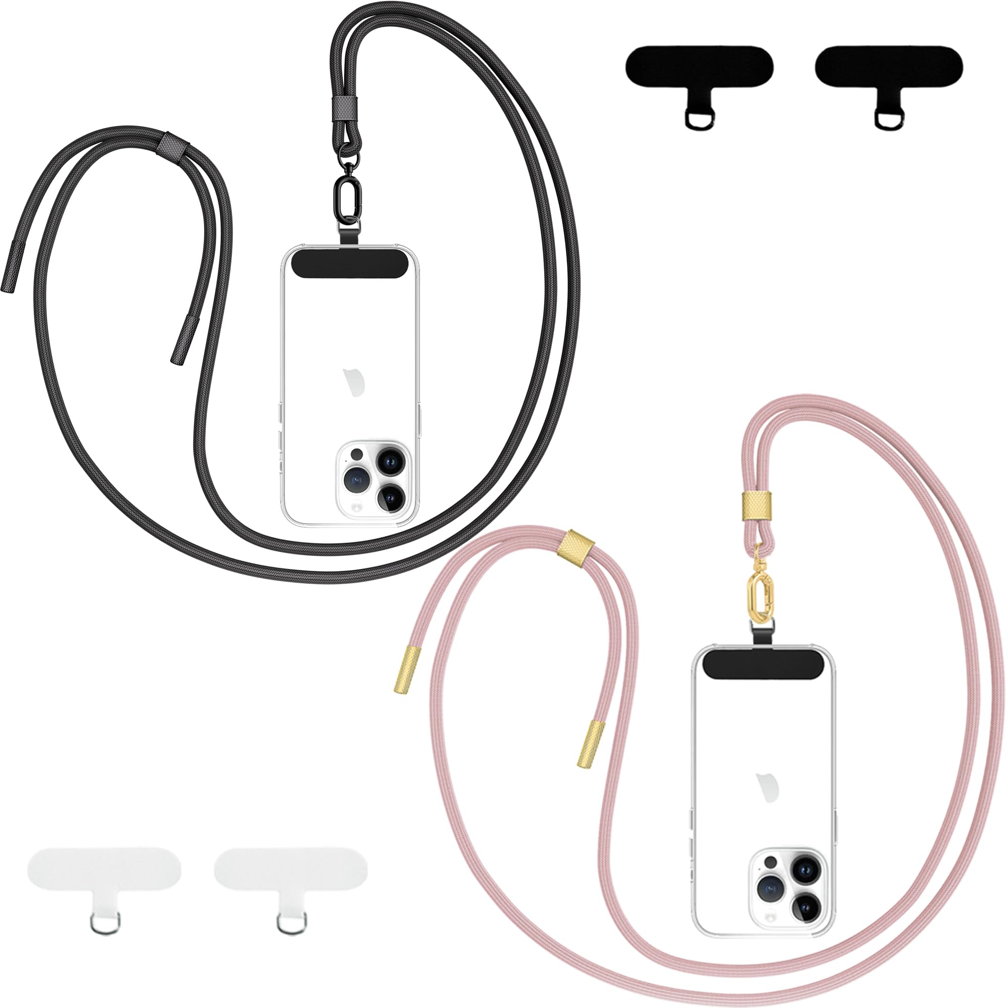 Cordino per Cellulare Telefono Universale*2 Patch*4,Regolabile Laccio per Cellulare Elegante y Duradero, Porta Cellulare da Collo para Todos los Smartphones Nero Oro Rosa