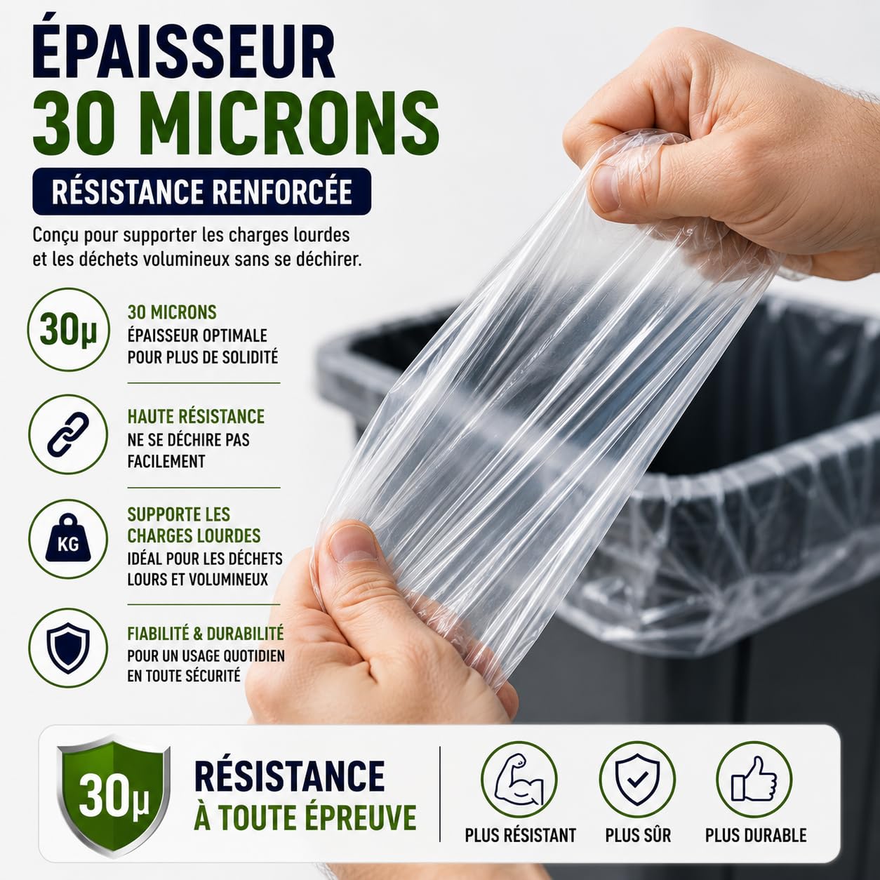 Bolsa de basura transparente de 240 litros | 50 bolsas de basura 240 l | Resistente (30 µ) | Para contenedores de basura 2 ruedas | Clasificación selectiva de residuos | Protección contra fugas - Anti