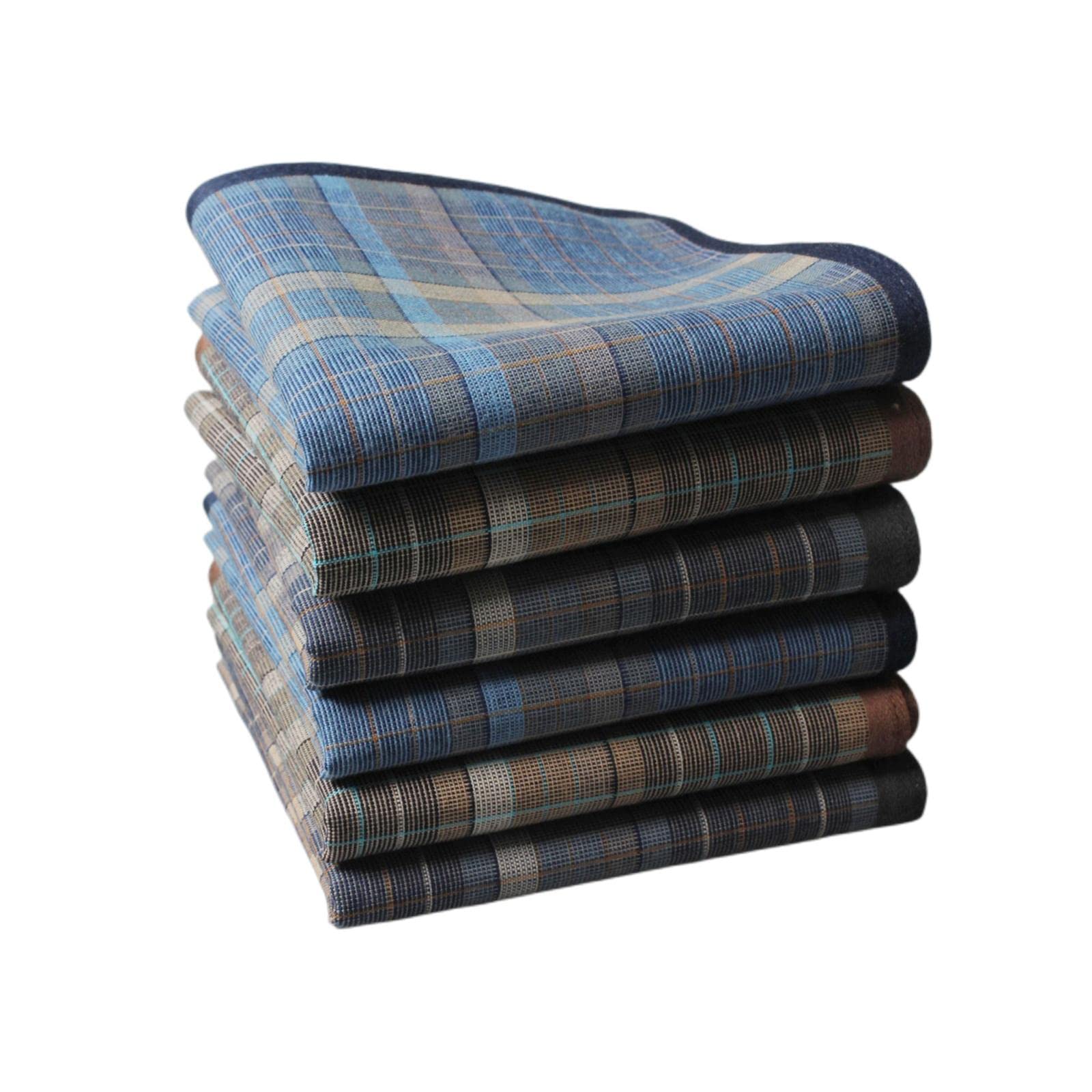6Pcs Cotton Men's Handkerchiefs Soft Stripe Checkered Pattern Pocket Squares-image-10