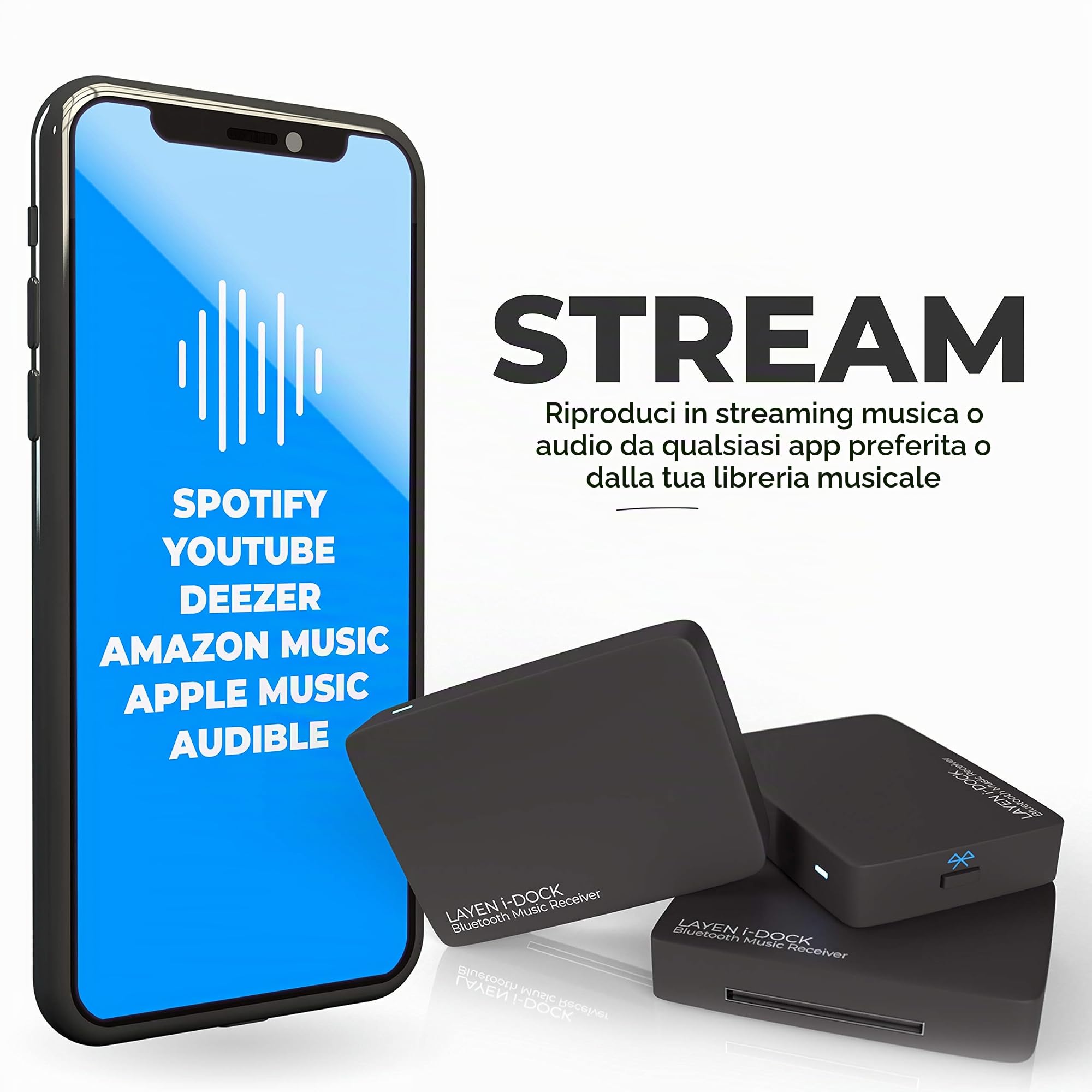 LAYEN i-DOCK 30 Pin Ricevitore Hi-Fi Adattatore Bluetooth Musica stereo wireless con aptX e multi coppia (non adatto per auto)