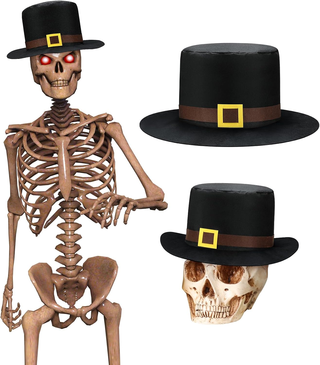 Geyoga 12 ft Skeleton Pilgrim Hat Thanksgiving Halloween Outdoor Decor