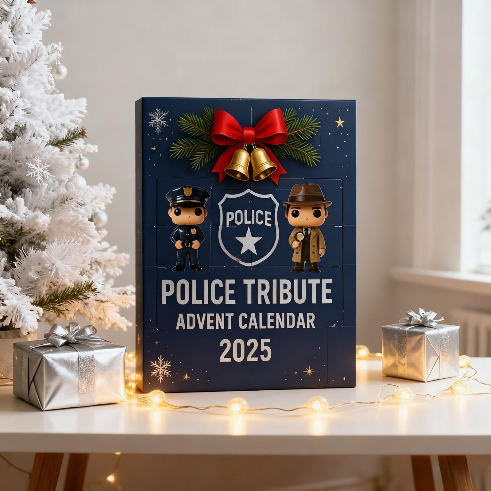 Calendario de Adviento de homenaje a la policía 2025, calendario de cuenta regresiva de Navidad de 24 días con 24 decoraciones temáticas de policía, acrílico 2D, regalo único para oficiales
