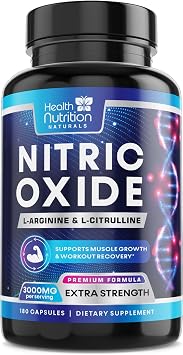 Extra Strength Nitric Oxide Booster - 3X Strength L-Arginine AKG & Citrulline Malate - Men & Women Premium Pre Workout Nitric Booster - Natural Energy & Muscle Support, Bottled in USA - 180 Capsules