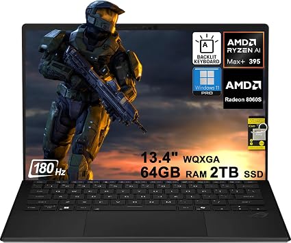 ASUS ROG Flow Z13 Gaming 2-in-1 Laptop 13.4" 2.5K 2560x1600 180Hz Touch 100% DCI-P3 AMD 16-core Ryzen AI MAX+ 395 Up to 40 Tops 64GB RAM 2TB SSD AMD Radeon 8060S RGB Backlit Wi-Fi7 Win11Pro ICP Acc