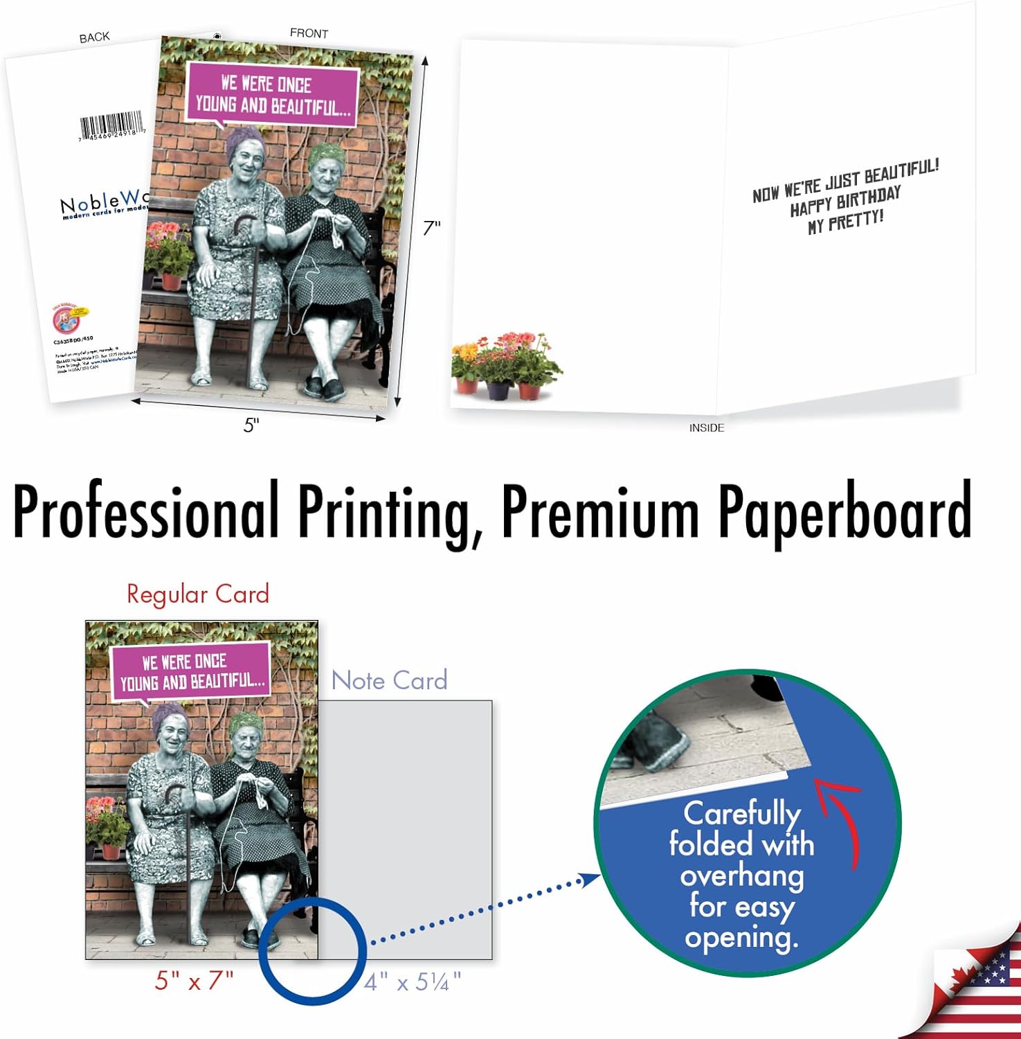 NobleWorks - 1 Funny Card for Birthdays - Grandparents Humor, Bday Notecard Stationery - Young and Beautiful C3635BDG - Image 3