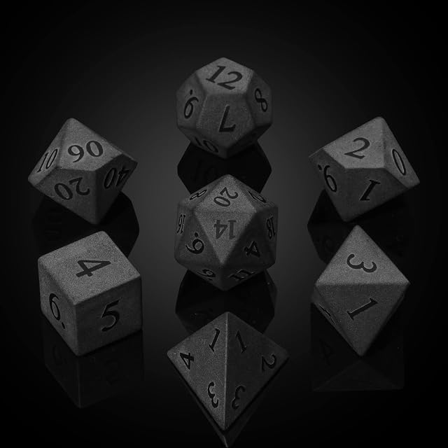 UDIXI Obsidian Dice Gemstone Dice Set 7PCS Stone DND Dice with Gift Case for Dungeons and Dragons MTG Table Games (Frosted Obsidian)